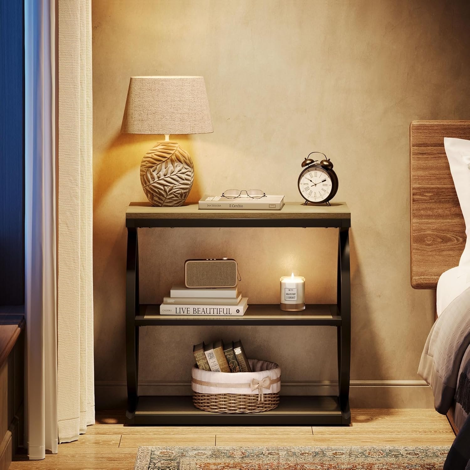 23.6" End Table, Narrow 3-Tier Side Table Nightstand for Living Room