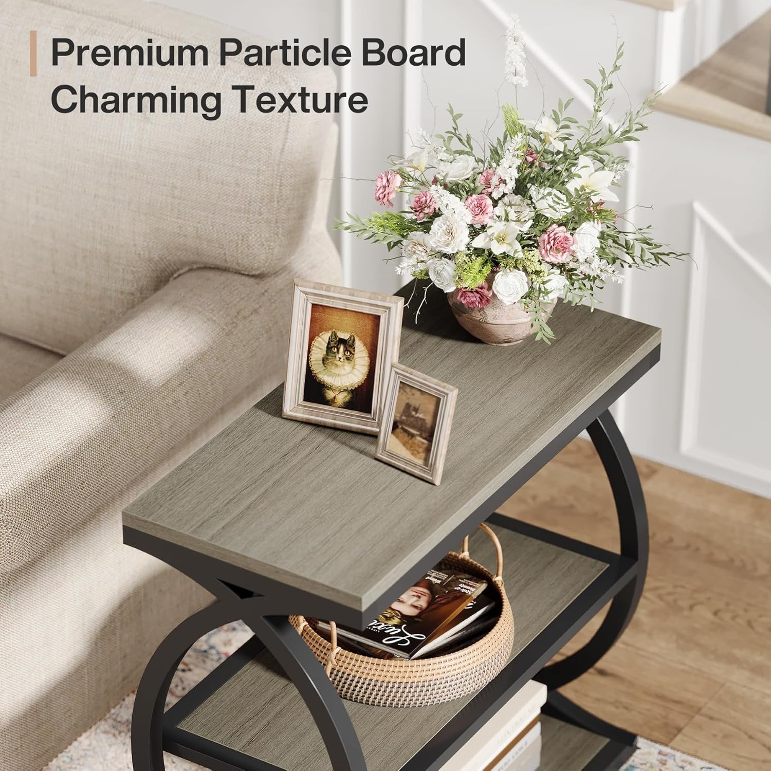 23.6" End Table, Narrow 3-Tier Side Table Nightstand for Living Room