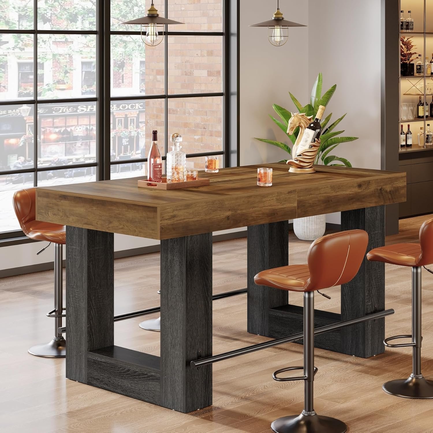 63" Counter Height Bar Table, Large High Top Pub Table Kitchen Island