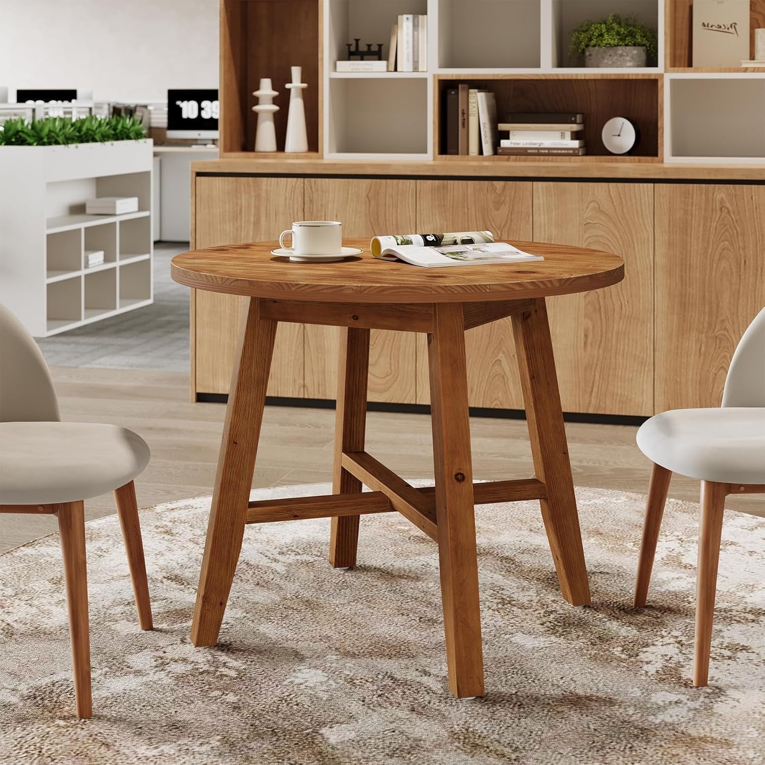 31.5" Solid Wood Conference Table, Small Round Office Table for 2-4