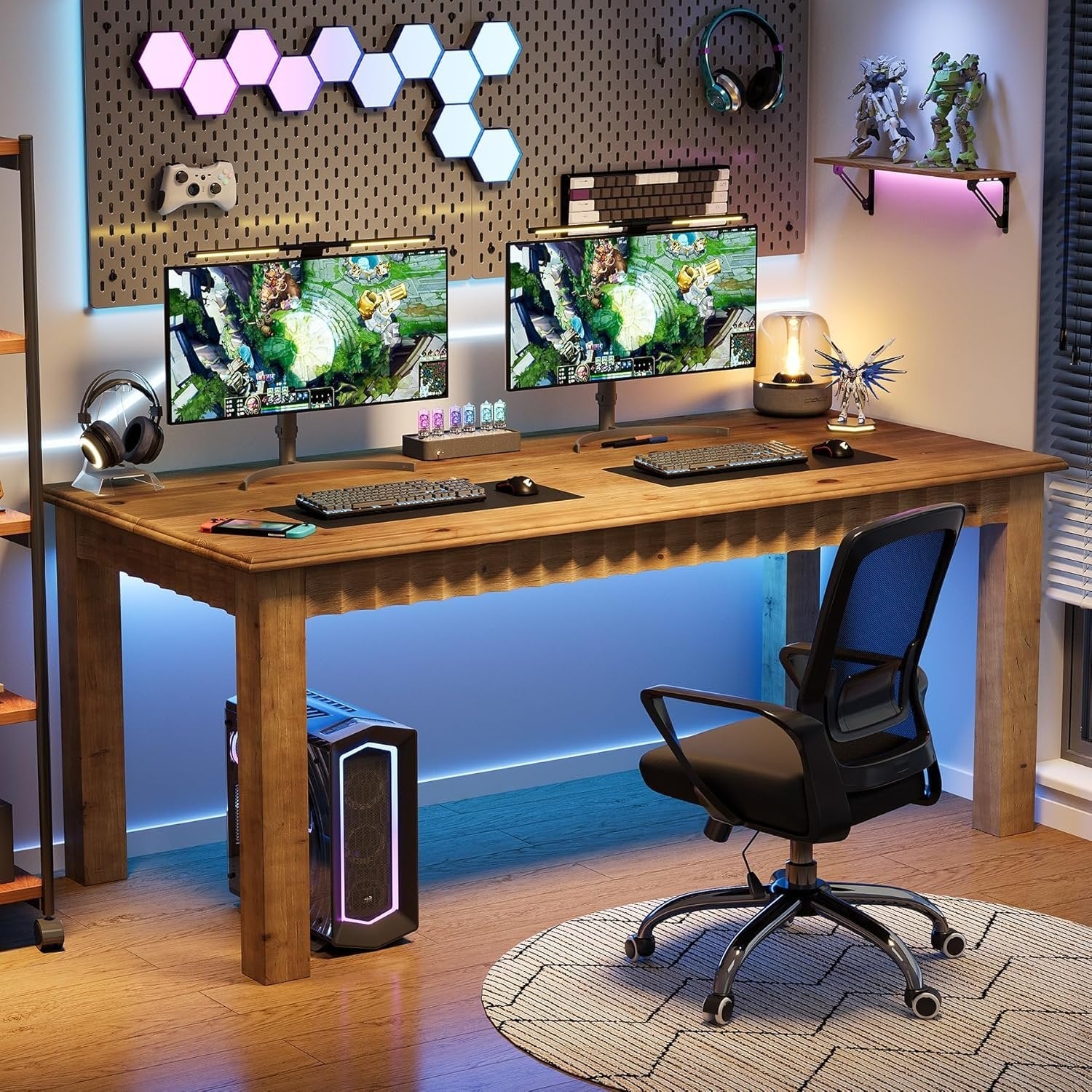 Solid Wood Computer Desk, 63" Home Office Desk with Sturdy Legs