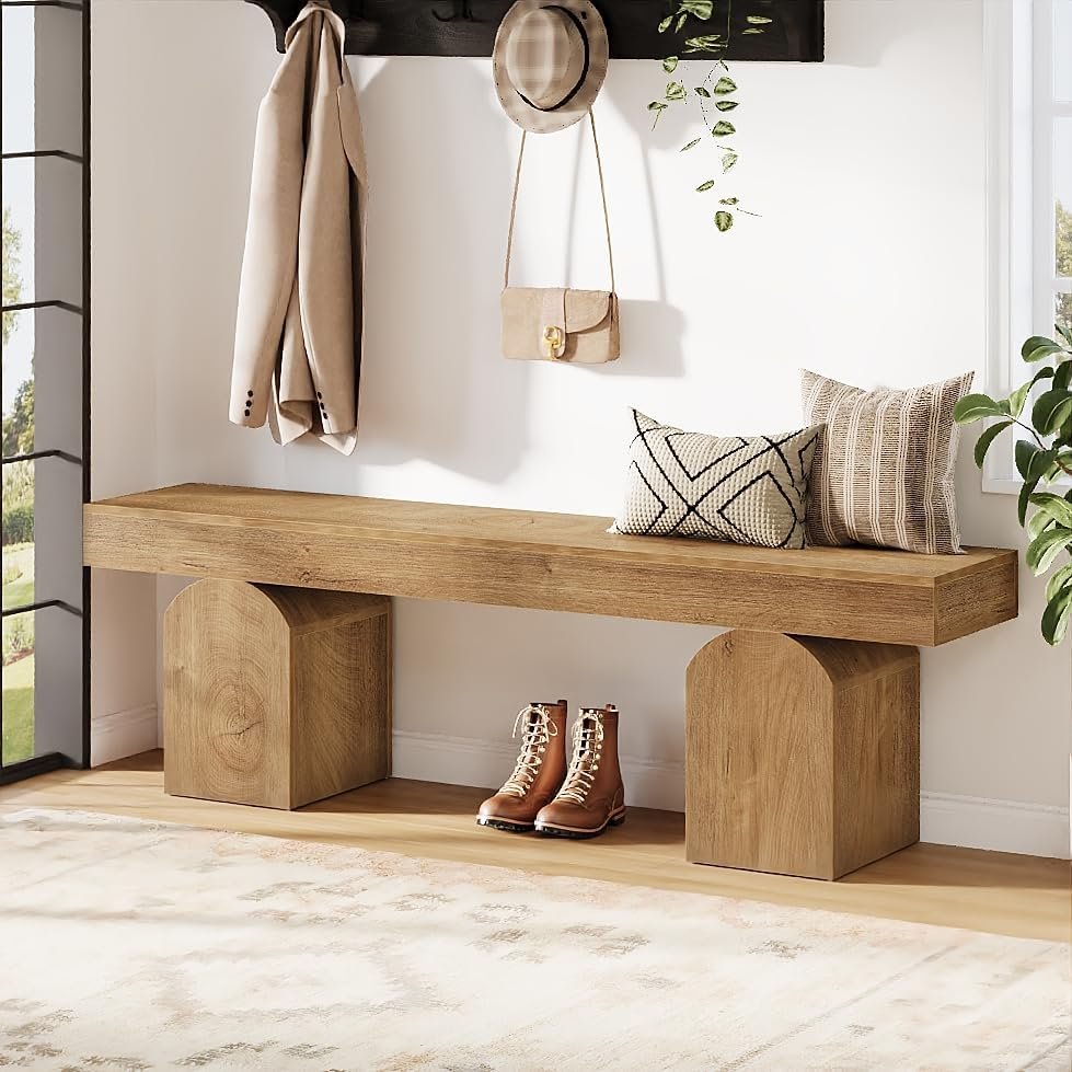 59" Entryway Bench, Long Shoe Bench with Arched Bases for Entry Way