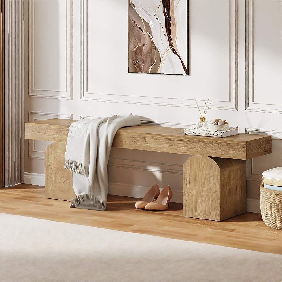 59" Entryway Bench, Long Shoe Bench with Arched Bases for Entry Way