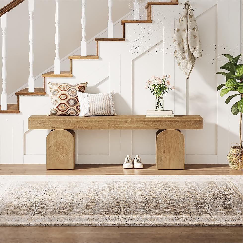 59" Entryway Bench, Long Shoe Bench with Arched Bases for Entry Way