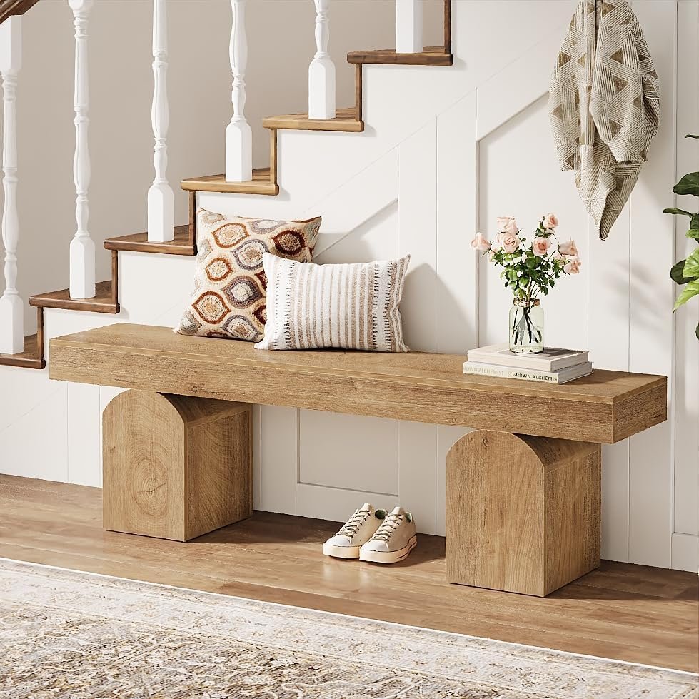 59" Entryway Bench, Long Shoe Bench with Arched Bases for Entry Way