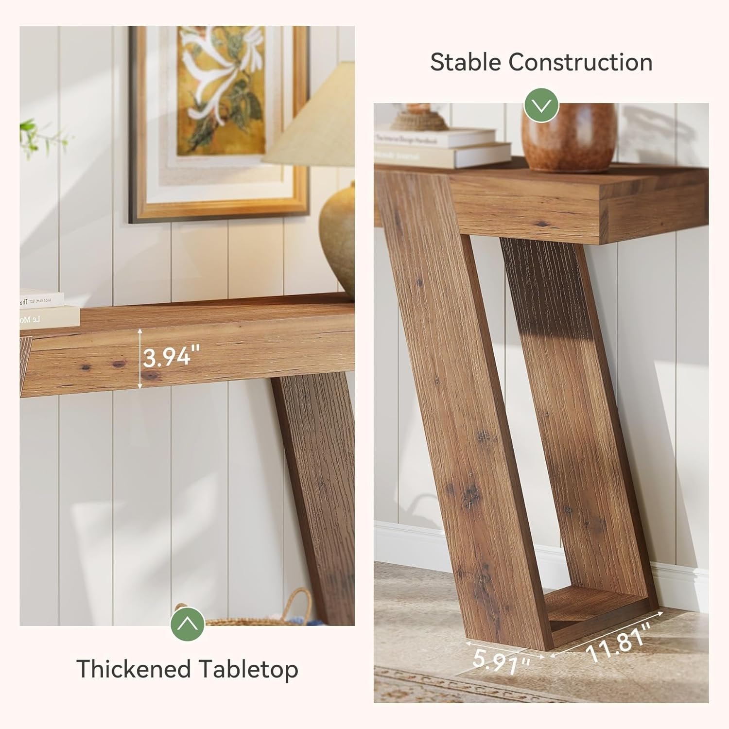 Solid Wood Console Table, 63" Narrow Sofa Table Behind Couch