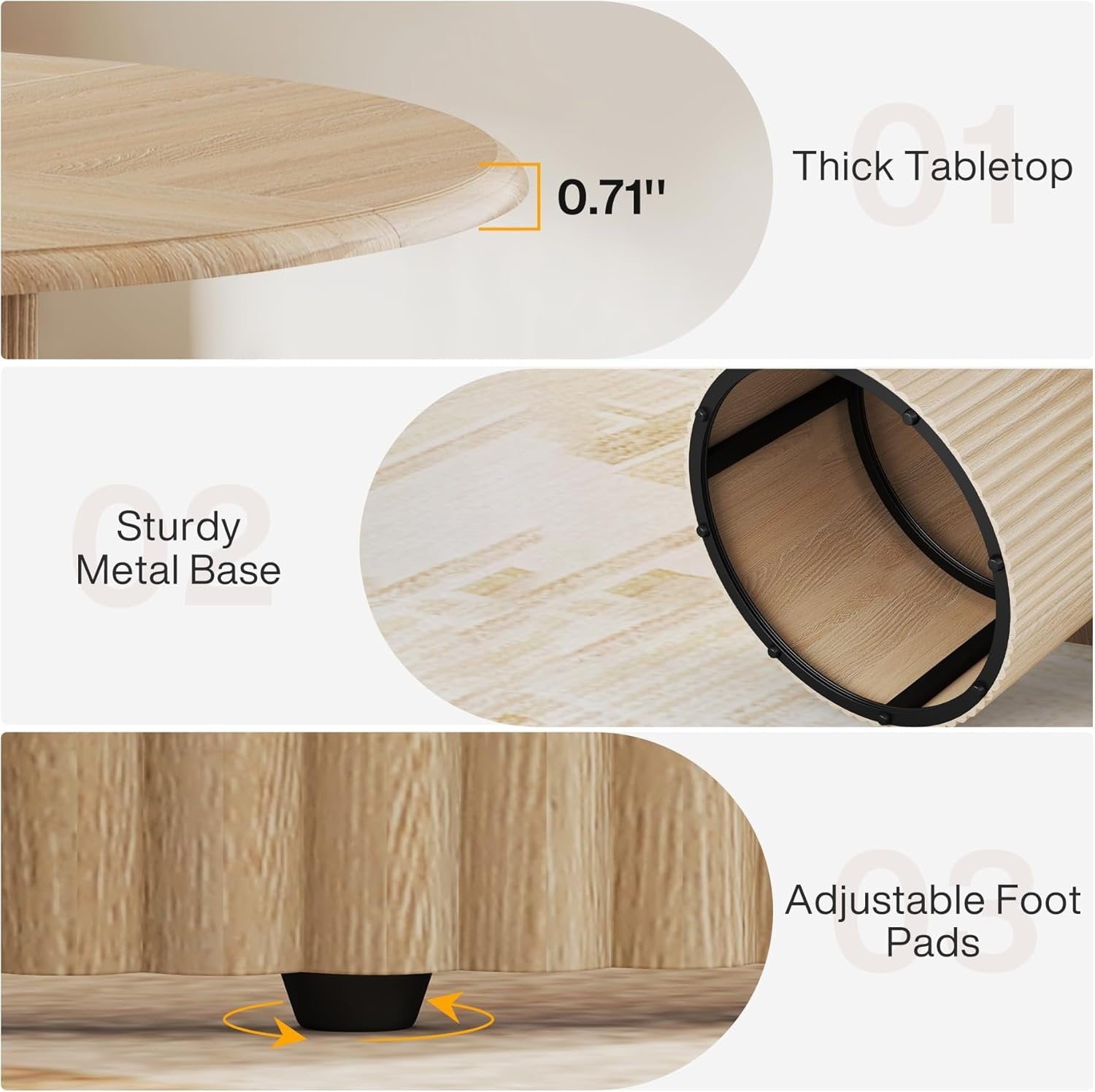 47" Round Conference Table with Fluted Metal Base for 4-6 People