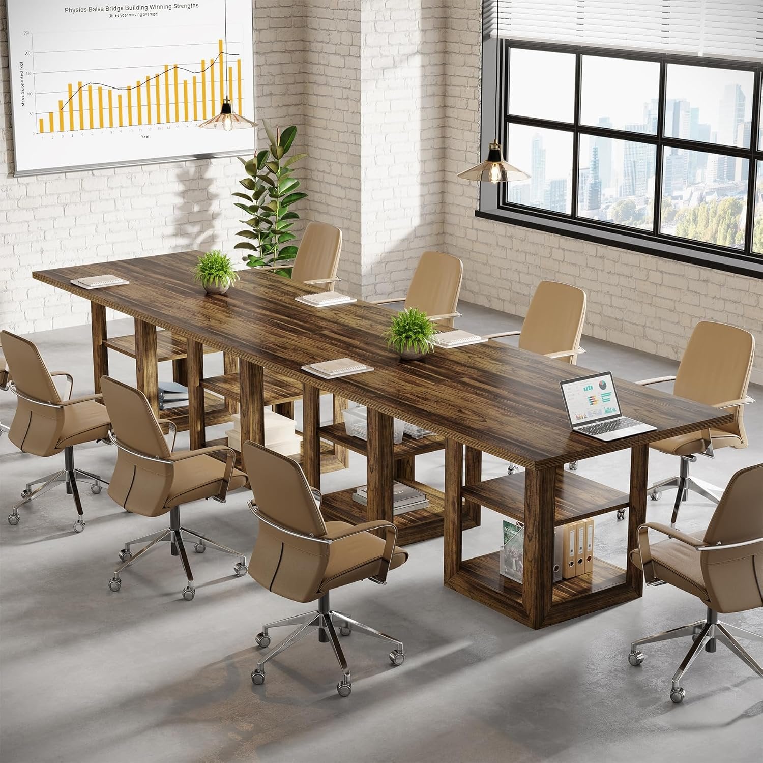 Square Conference Table for 4 People, 31.1" Meeting Table with 2-Tier Storage Shelf