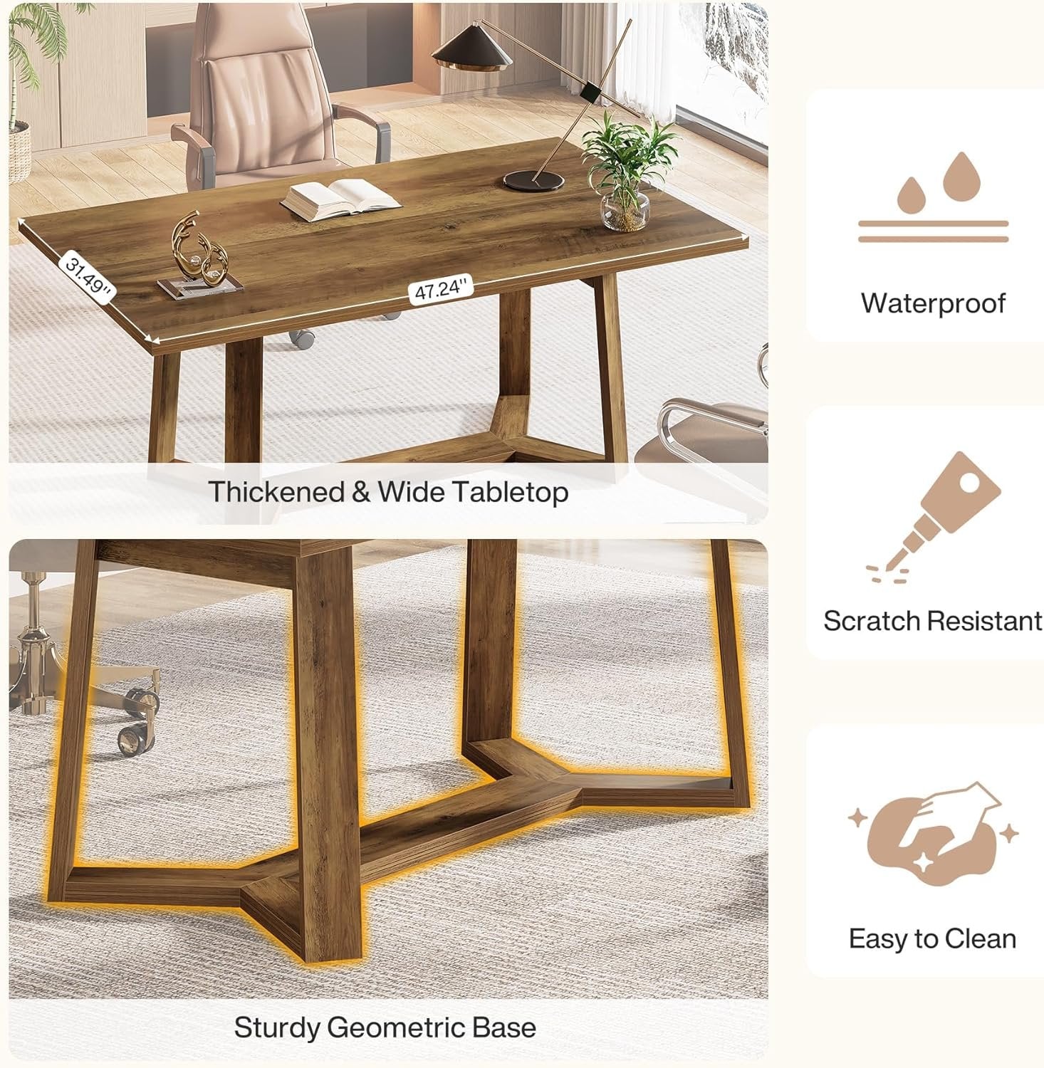 47" Computer Desk, Farmhouse Simple Executive Desk Writing Table for Home Office