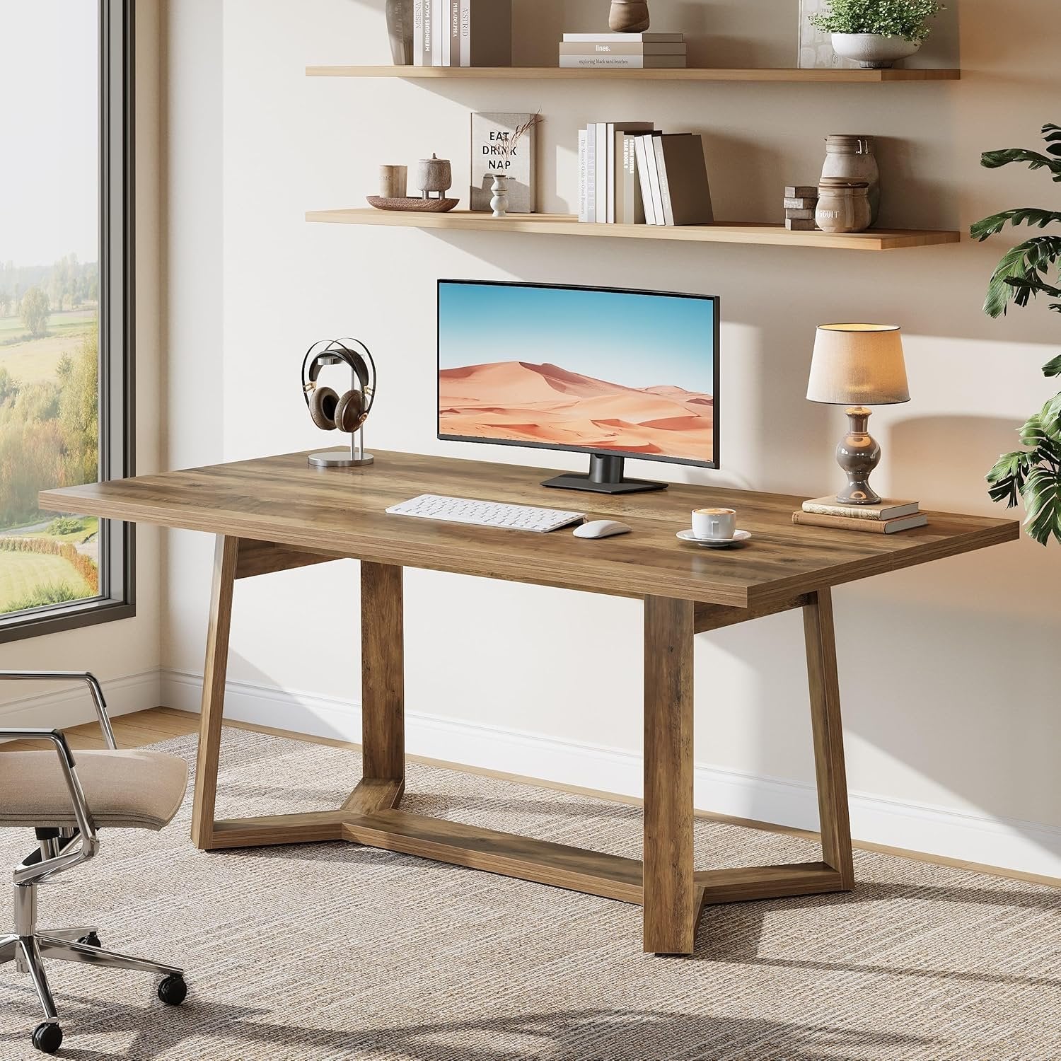 47" Computer Desk, Farmhouse Simple Executive Desk Writing Table for Home Office