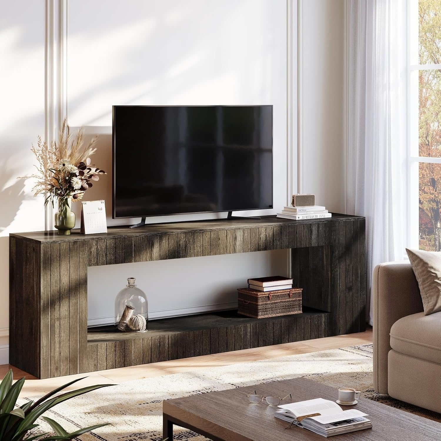 63" Modern TV Stand, 2-Tier Entertainment Center with Storage for 65/75-Inch TVs