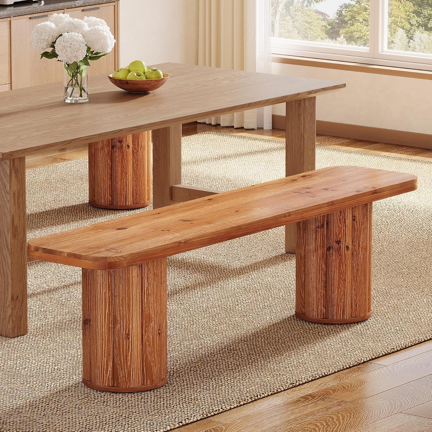 63" Solid Wood Dining Bench, Farmhouse Indoor Kitchen Table Bench Seat
