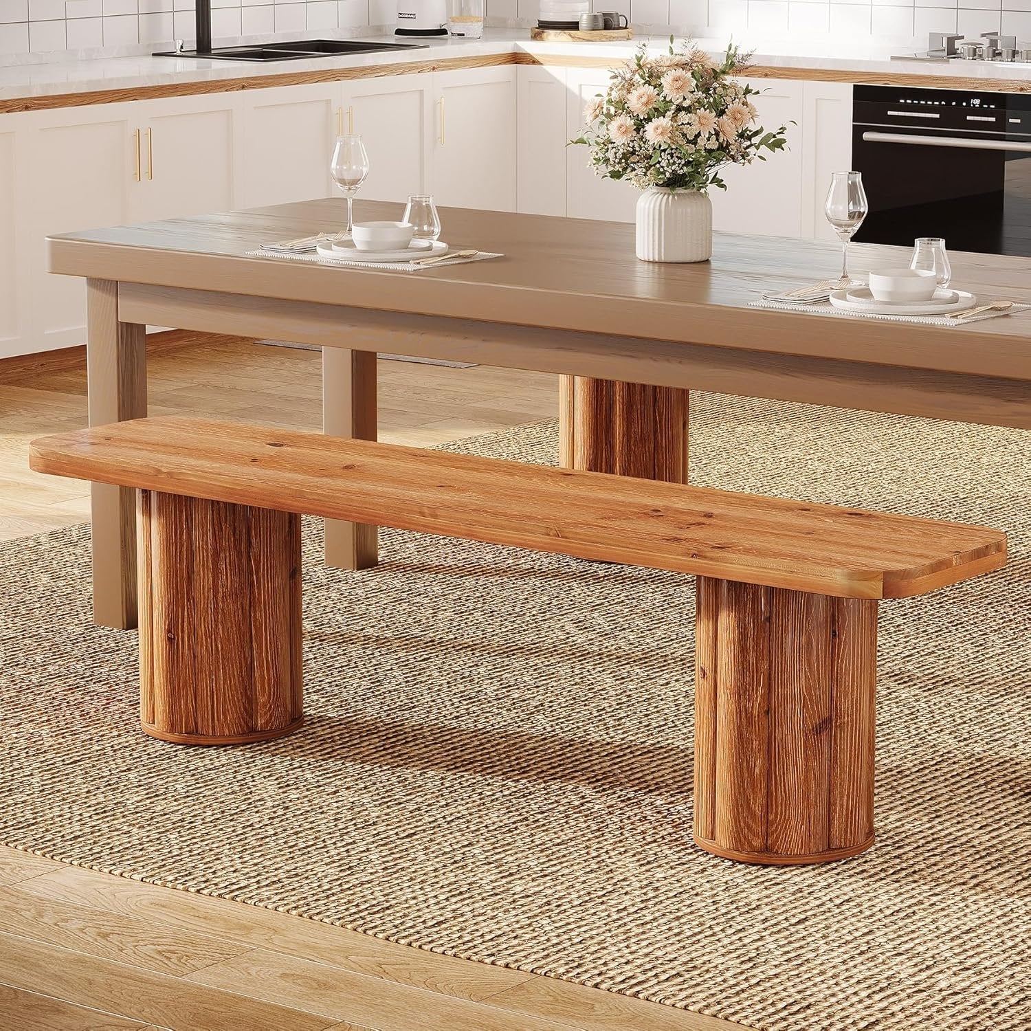 63" Solid Wood Dining Bench, Farmhouse Indoor Kitchen Table Bench Seat