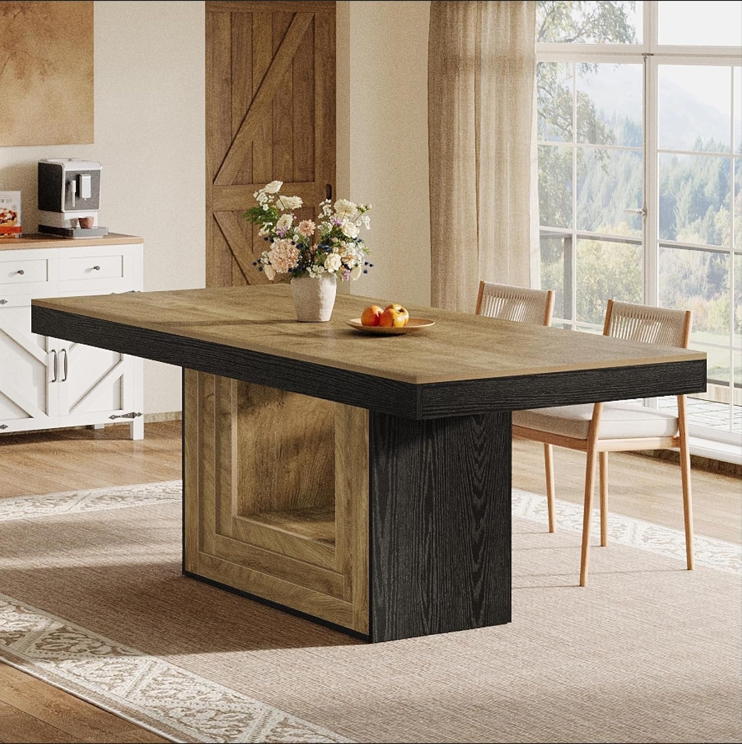 63" Farmhouse Dining Table, Rectangle Kitchen Dinner Table for 4-6 People