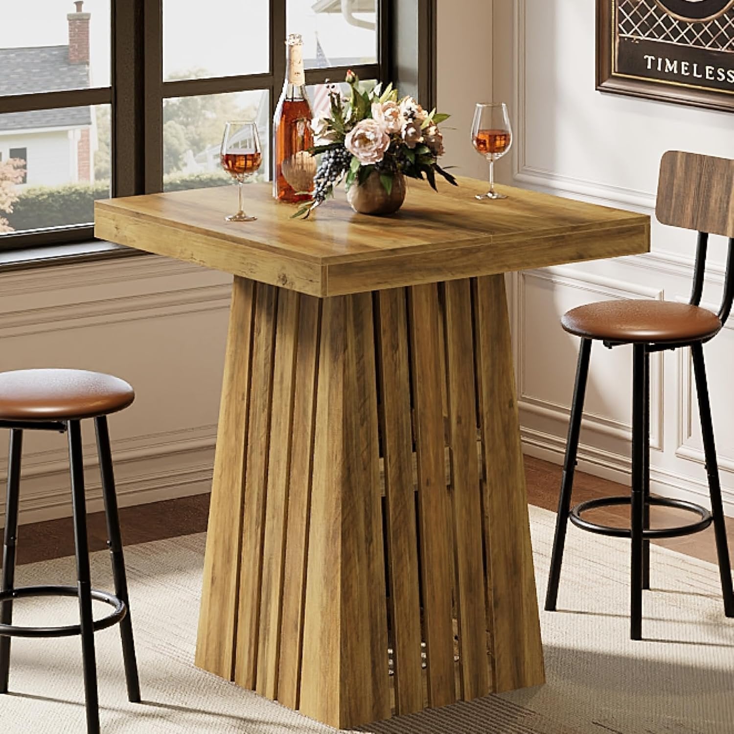 37.8" Square Bar Table, Farmhouse Counter Height Home Bar Unit Pub Table