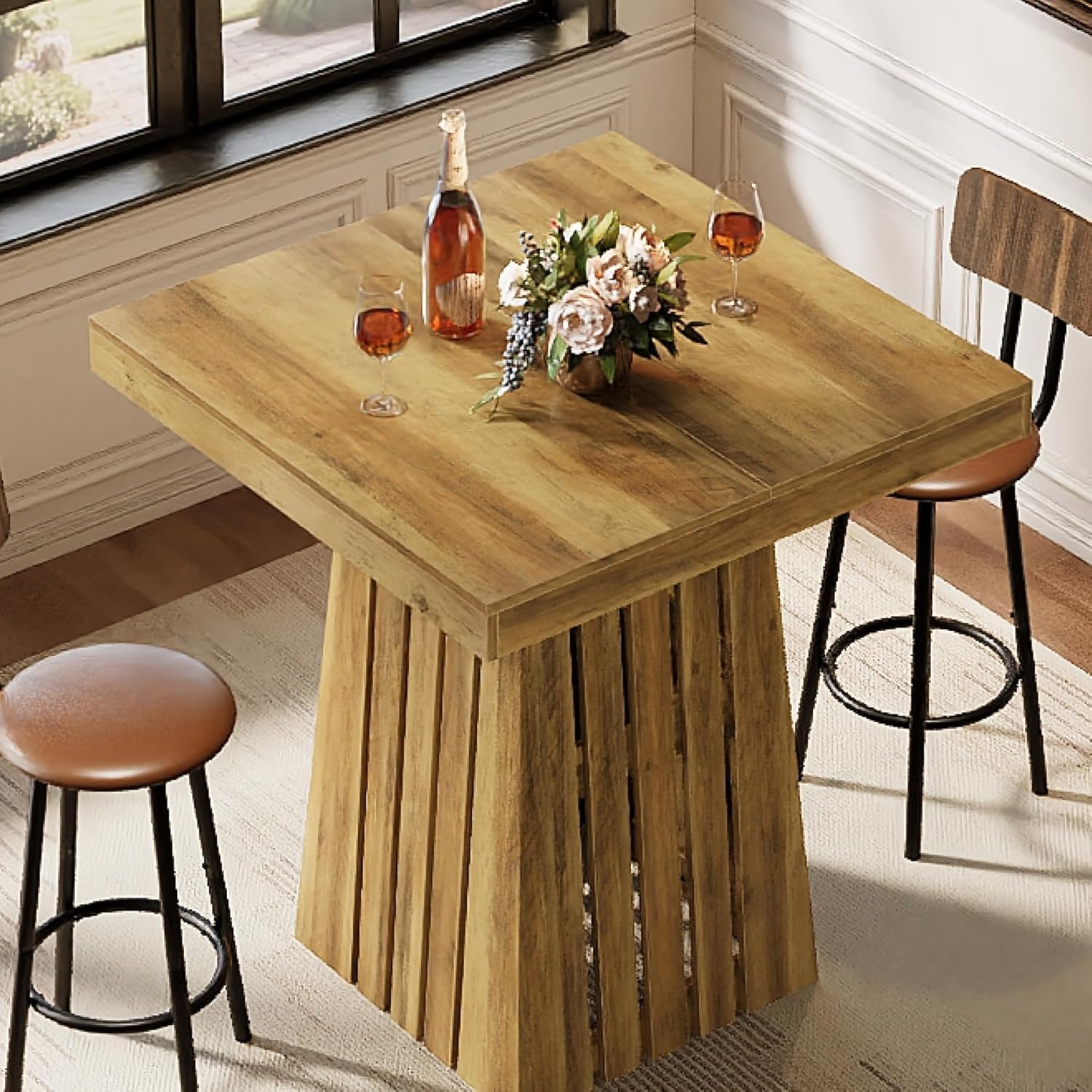 37.8" Square Bar Table, Farmhouse Counter Height Home Bar Unit Pub Table