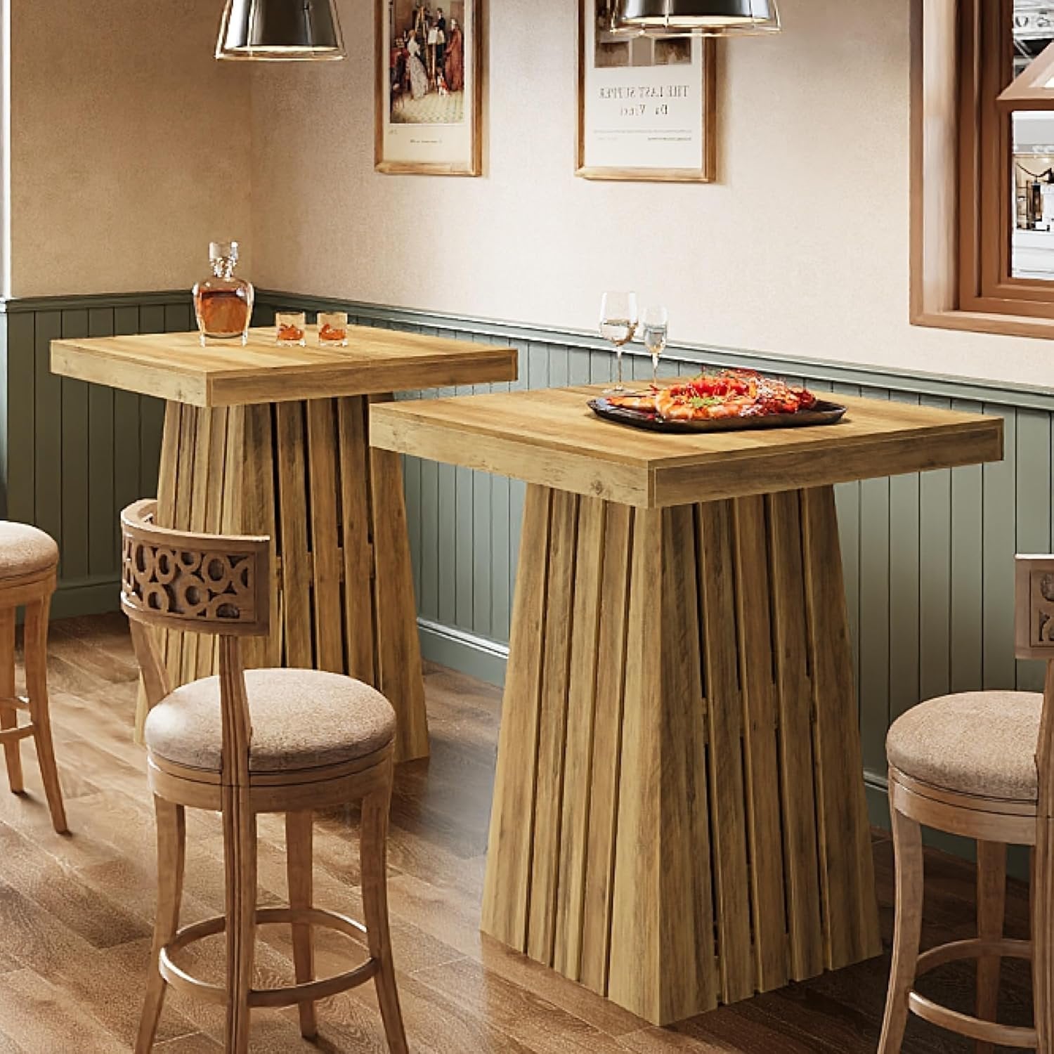 37.8" Square Bar Table, Farmhouse Counter Height Home Bar Unit Pub Table