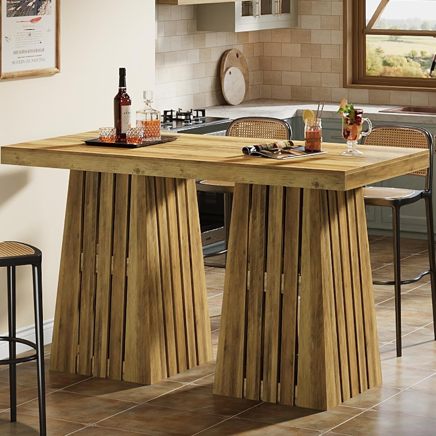 37.8" Square Bar Table, Farmhouse Counter Height Home Bar Unit Pub Table