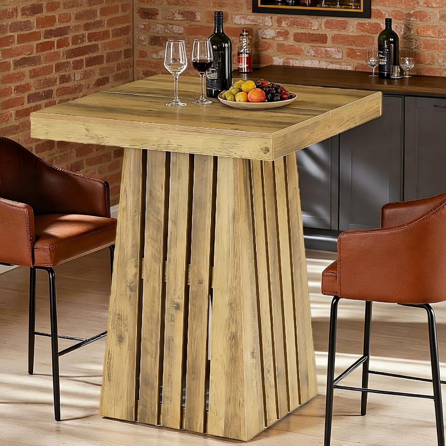 37.8" Square Bar Table, Farmhouse Counter Height Home Bar Unit Pub Table