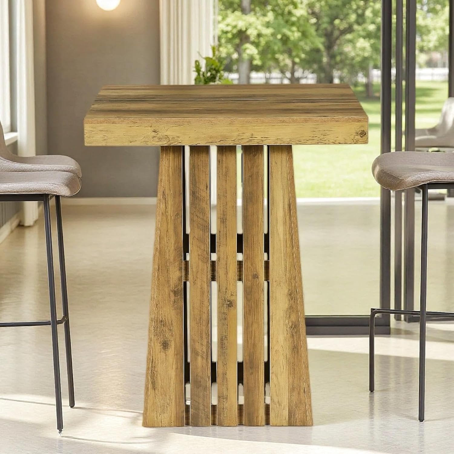 37.8" Square Bar Table, Farmhouse Counter Height Home Bar Unit Pub Table