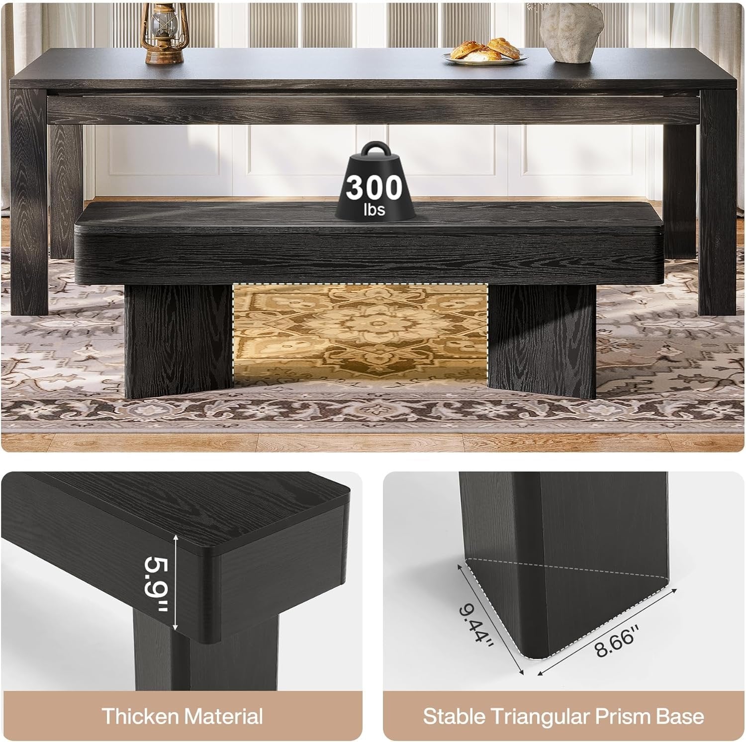 47.24" Dining Bench, Modern Dining Table Bench with Sturdy Base