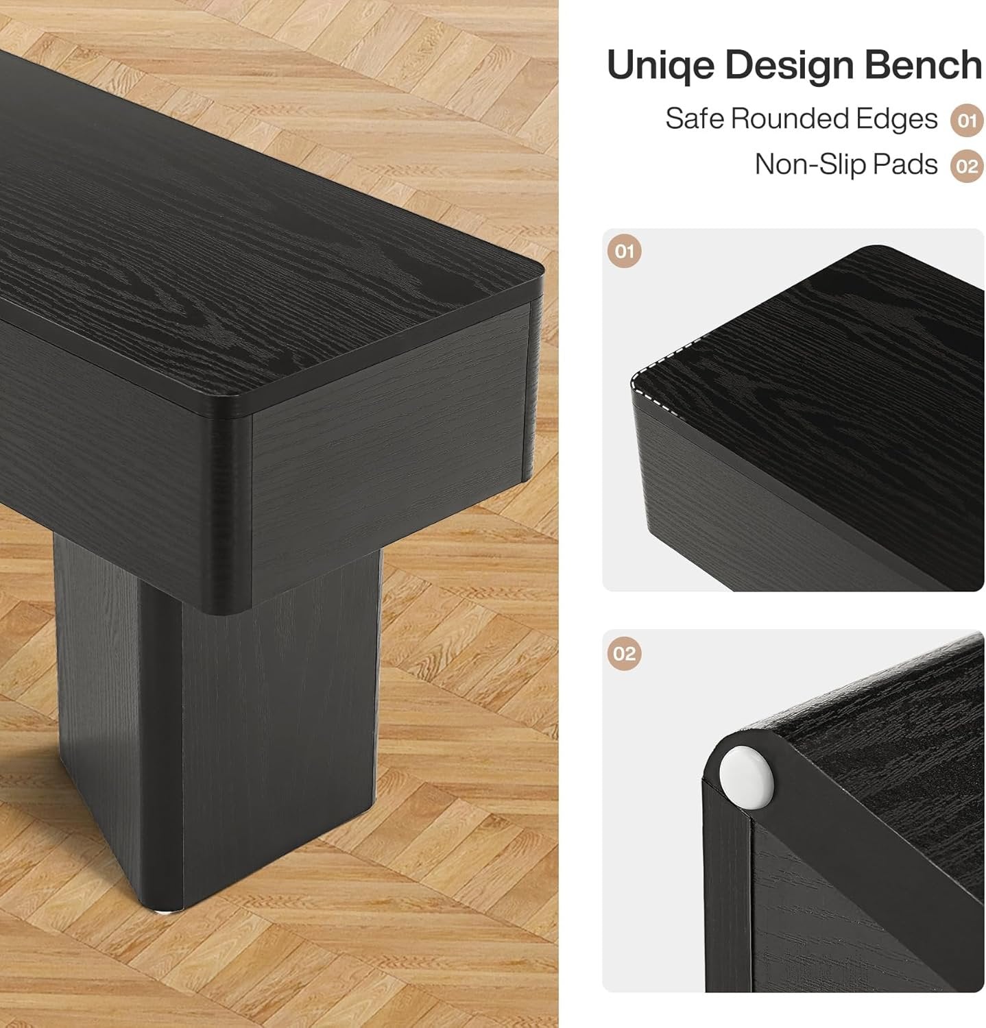 47.24" Dining Bench, Modern Dining Table Bench with Sturdy Base