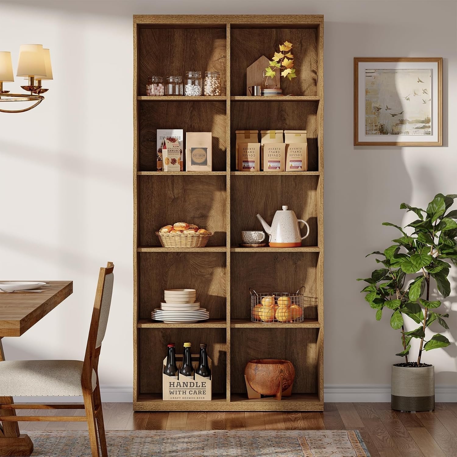 70.86" Tall Bookcase, 5-Tier Floor Standing Bookshelf with 10 Cubes