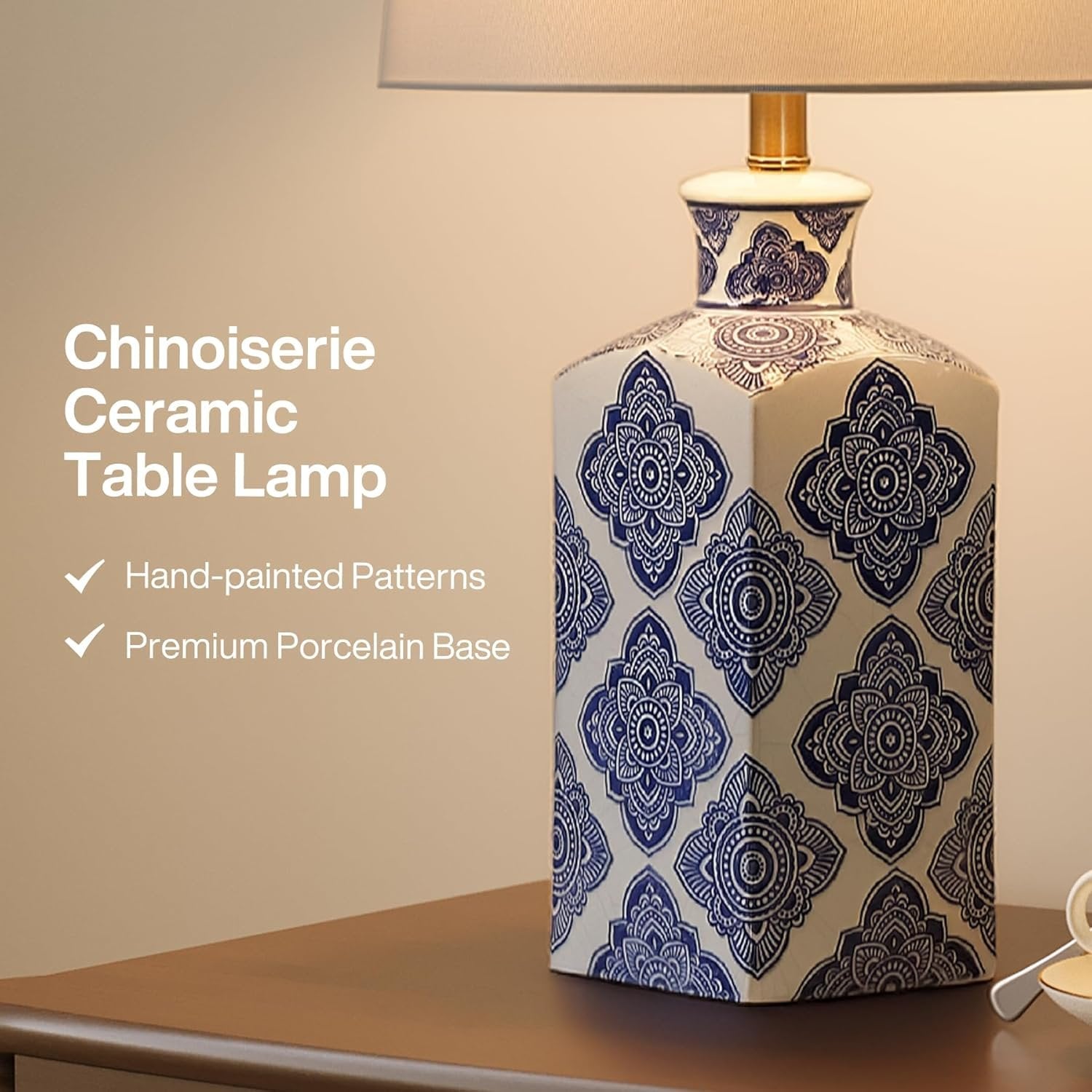 27" Chinoiserie Ceramic Table Lamp, Lighting Fixture with Ceramic Base