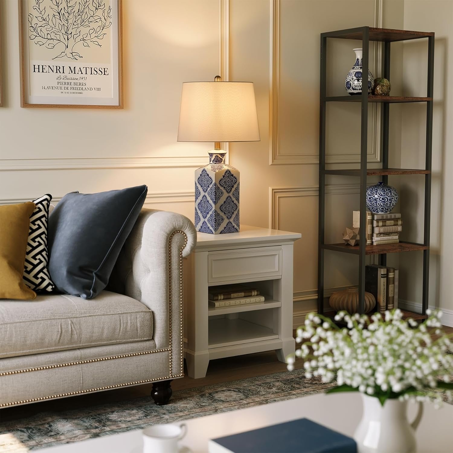 27" Chinoiserie Ceramic Table Lamp, Lighting Fixture with Ceramic Base