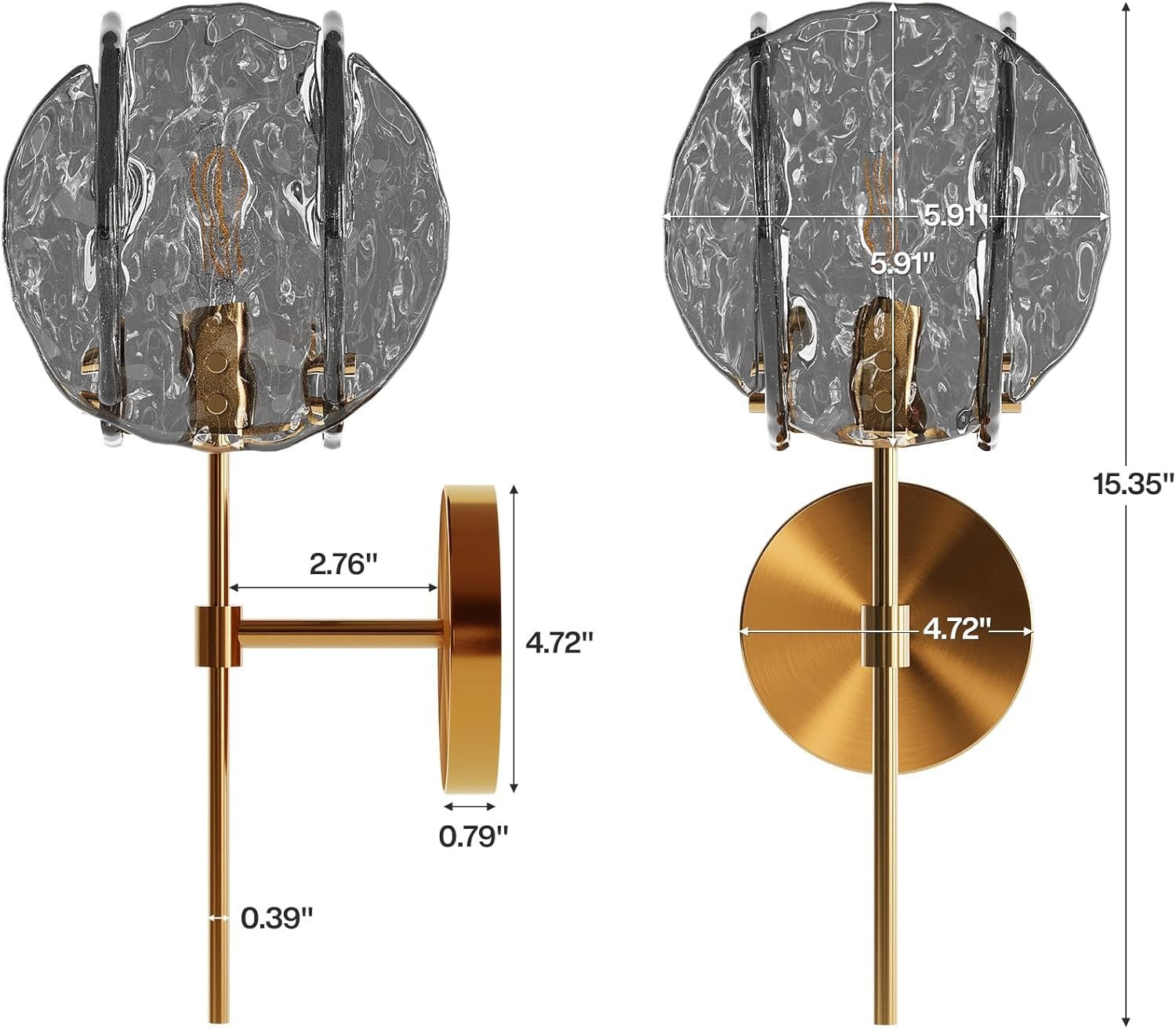 Modern Wall Light Fixture, 15" Bathroom Wall Sconce with Glass Shade