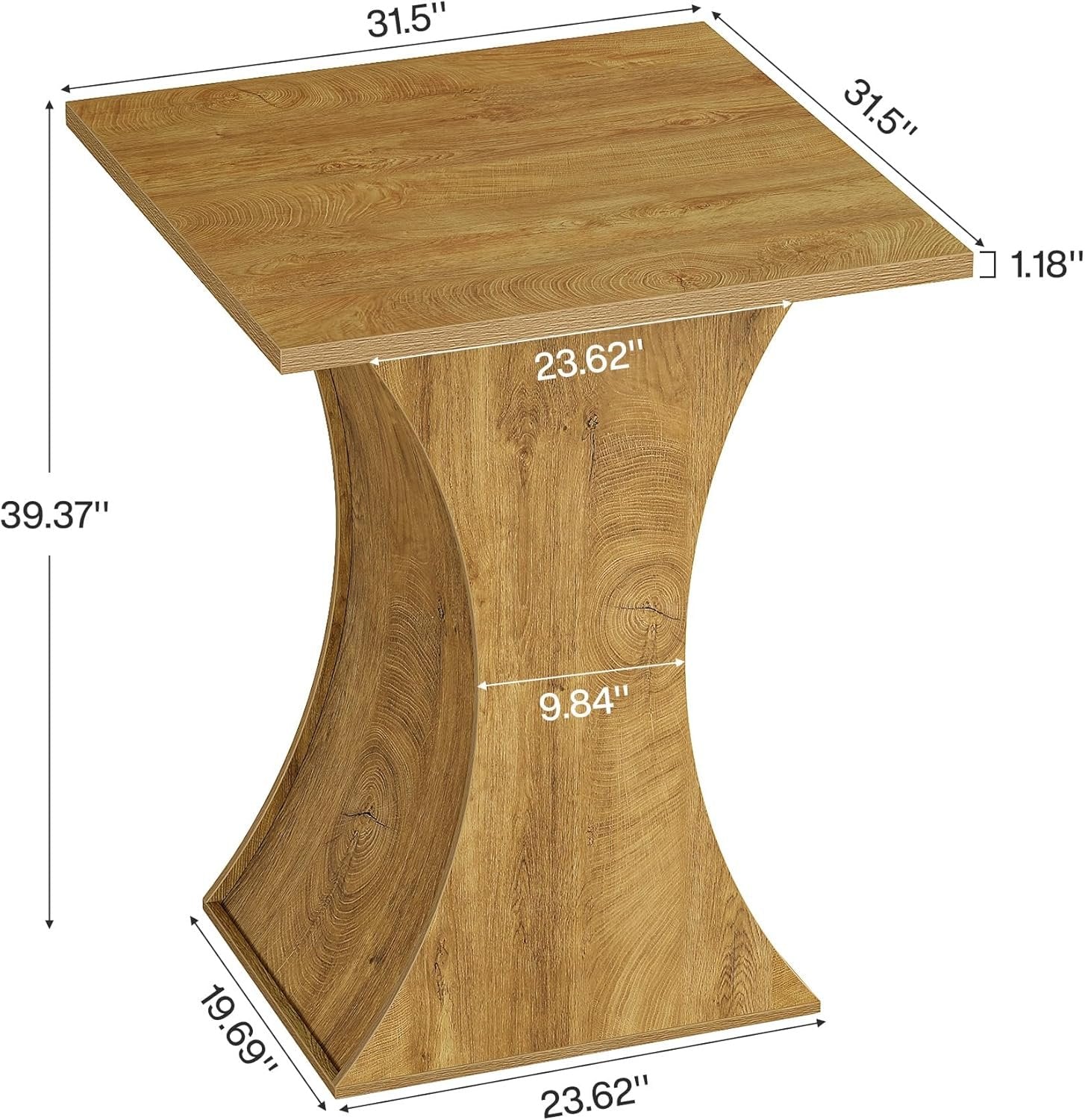 39.4" H Square Bar Table, Farmhouse Pub Cocktail Table with Curved Profile
