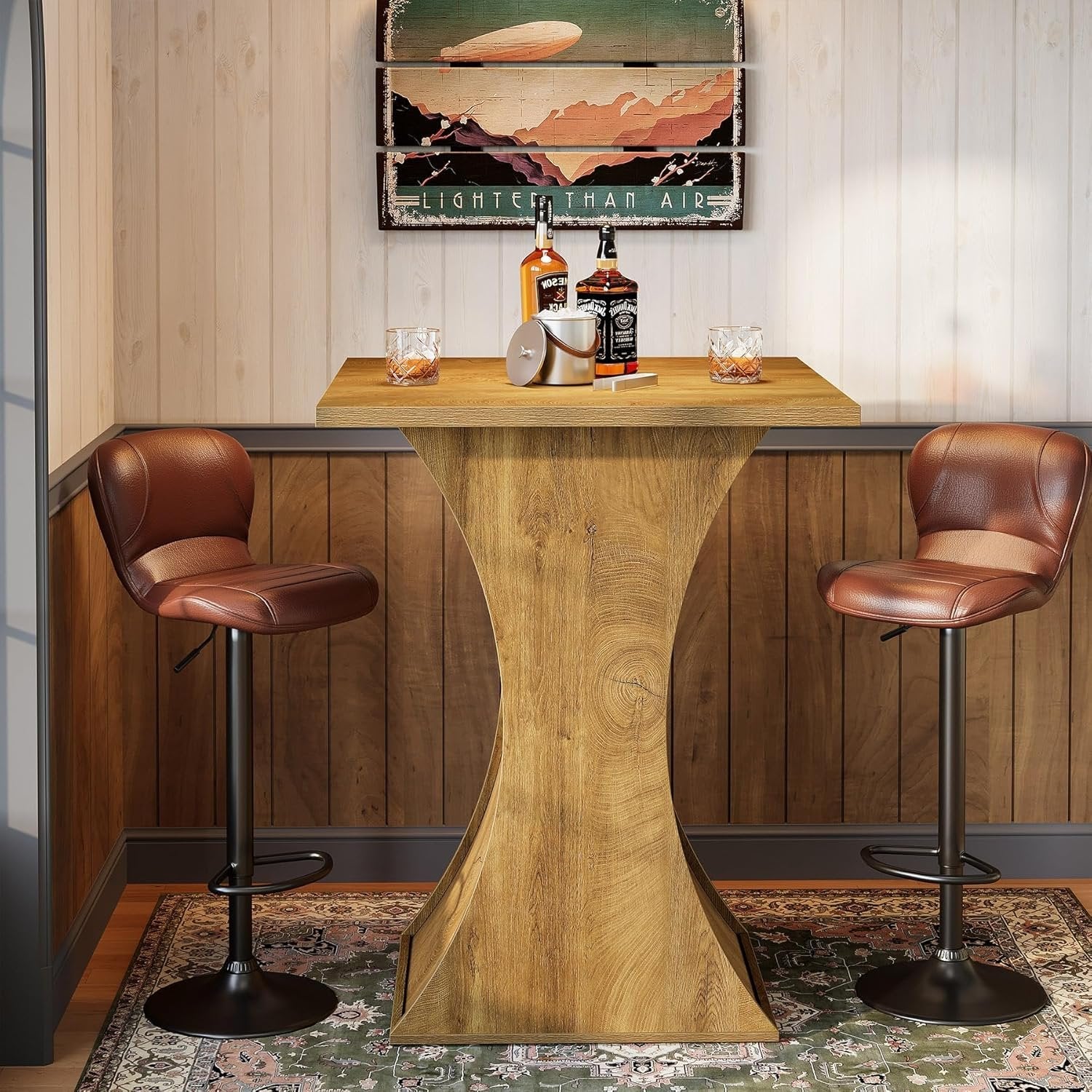 39.4" H Square Bar Table, Farmhouse Pub Cocktail Table with Curved Profile