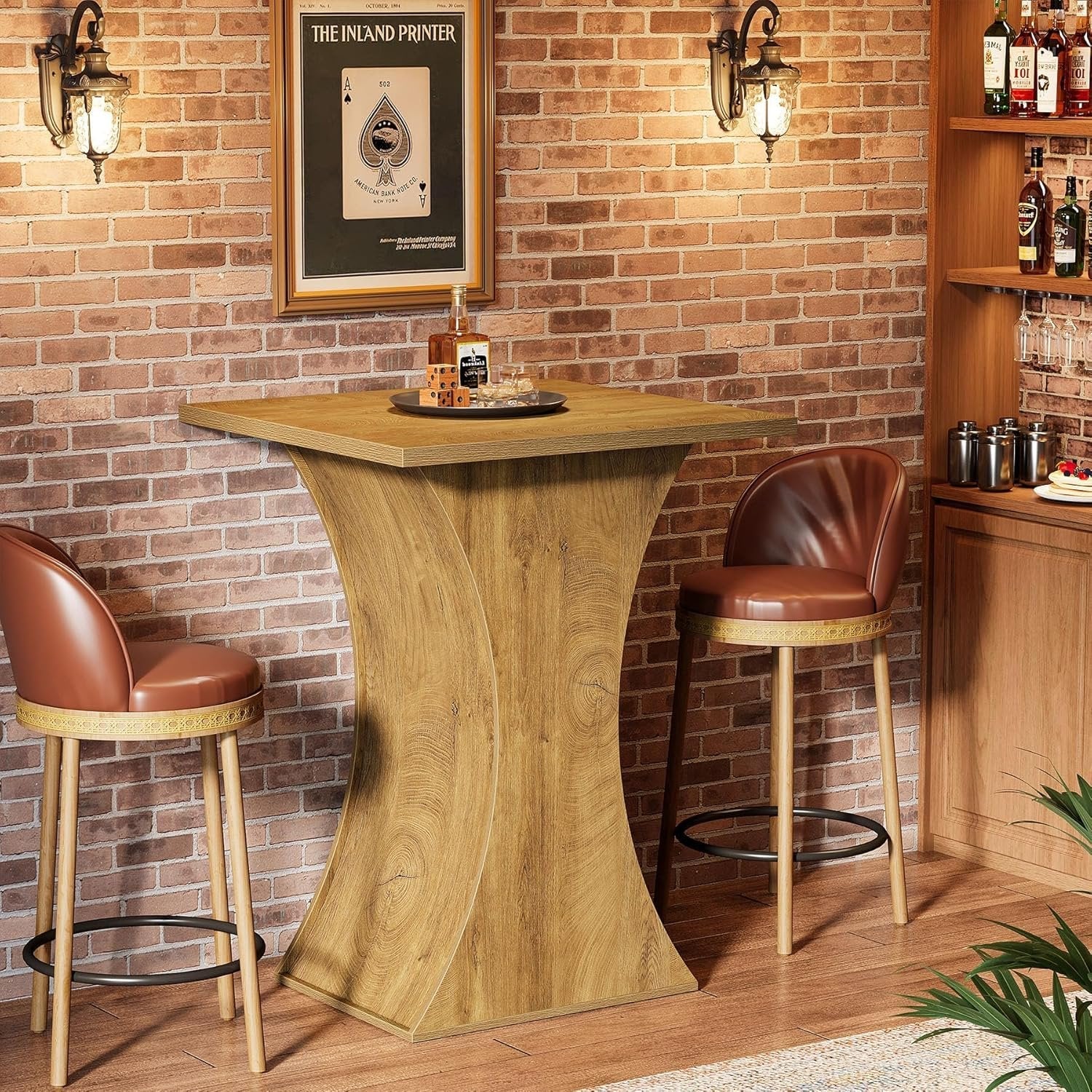 39.4" H Square Bar Table, Farmhouse Pub Cocktail Table with Curved Profile