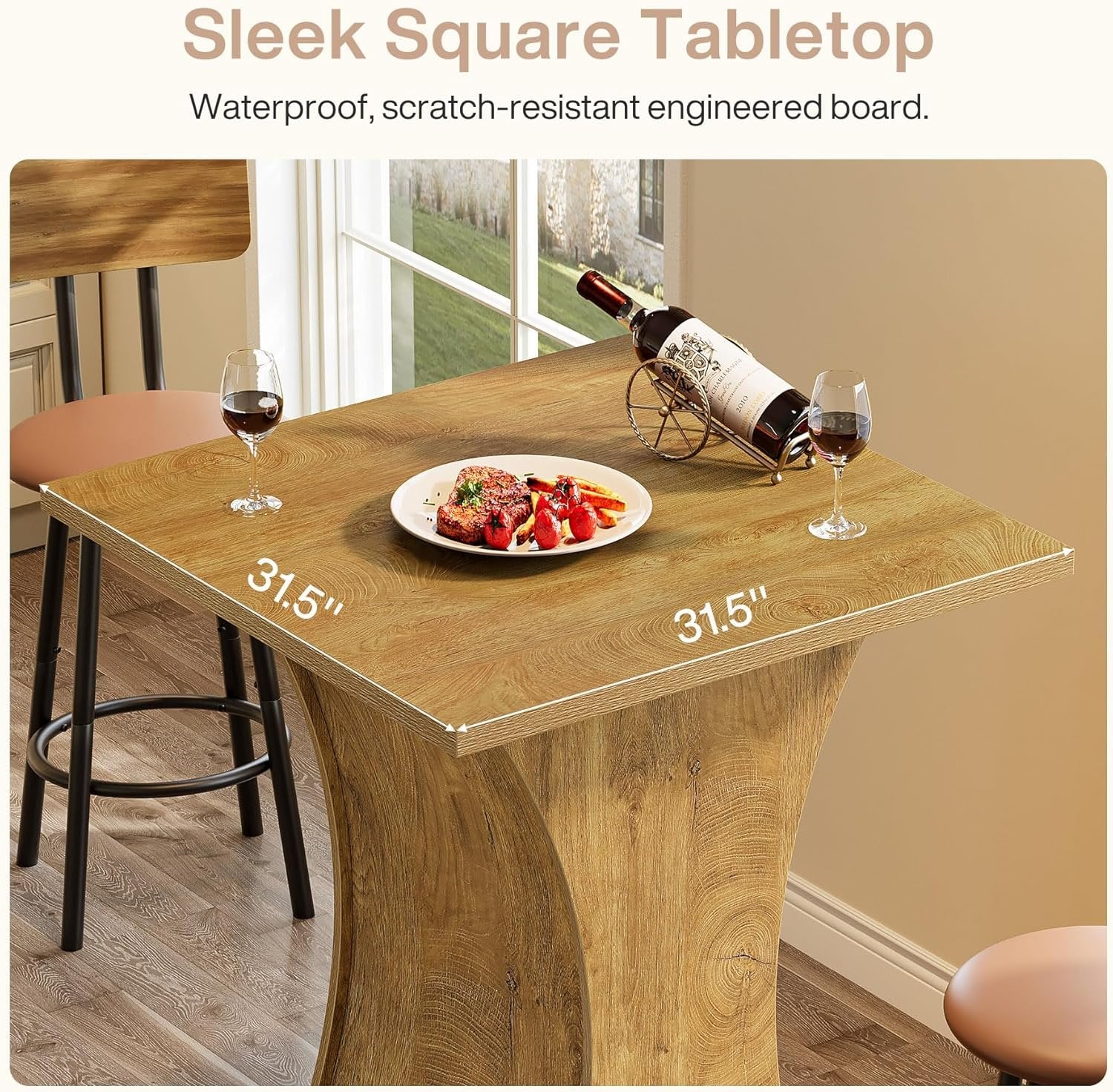 39.4" H Square Bar Table, Farmhouse Pub Cocktail Table with Curved Profile