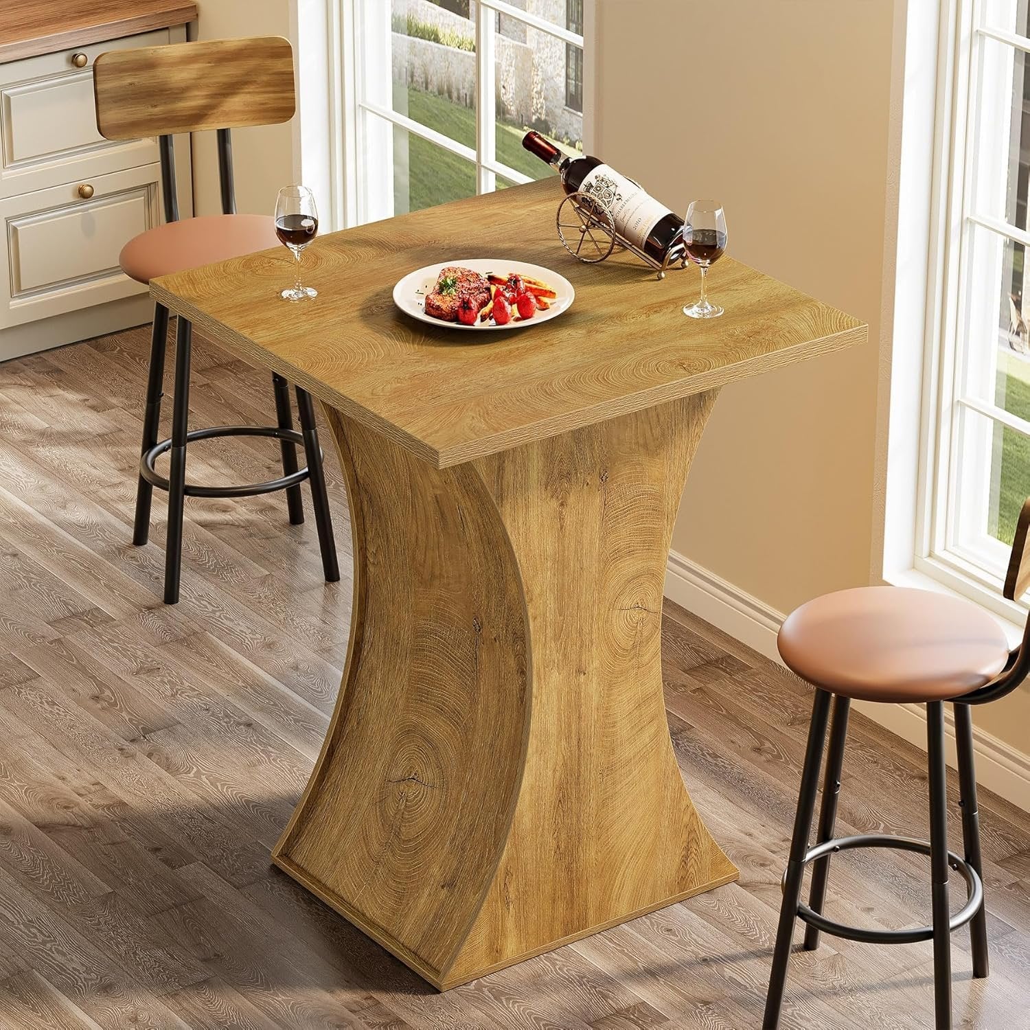 39.4" H Square Bar Table, Farmhouse Pub Cocktail Table with Curved Profile