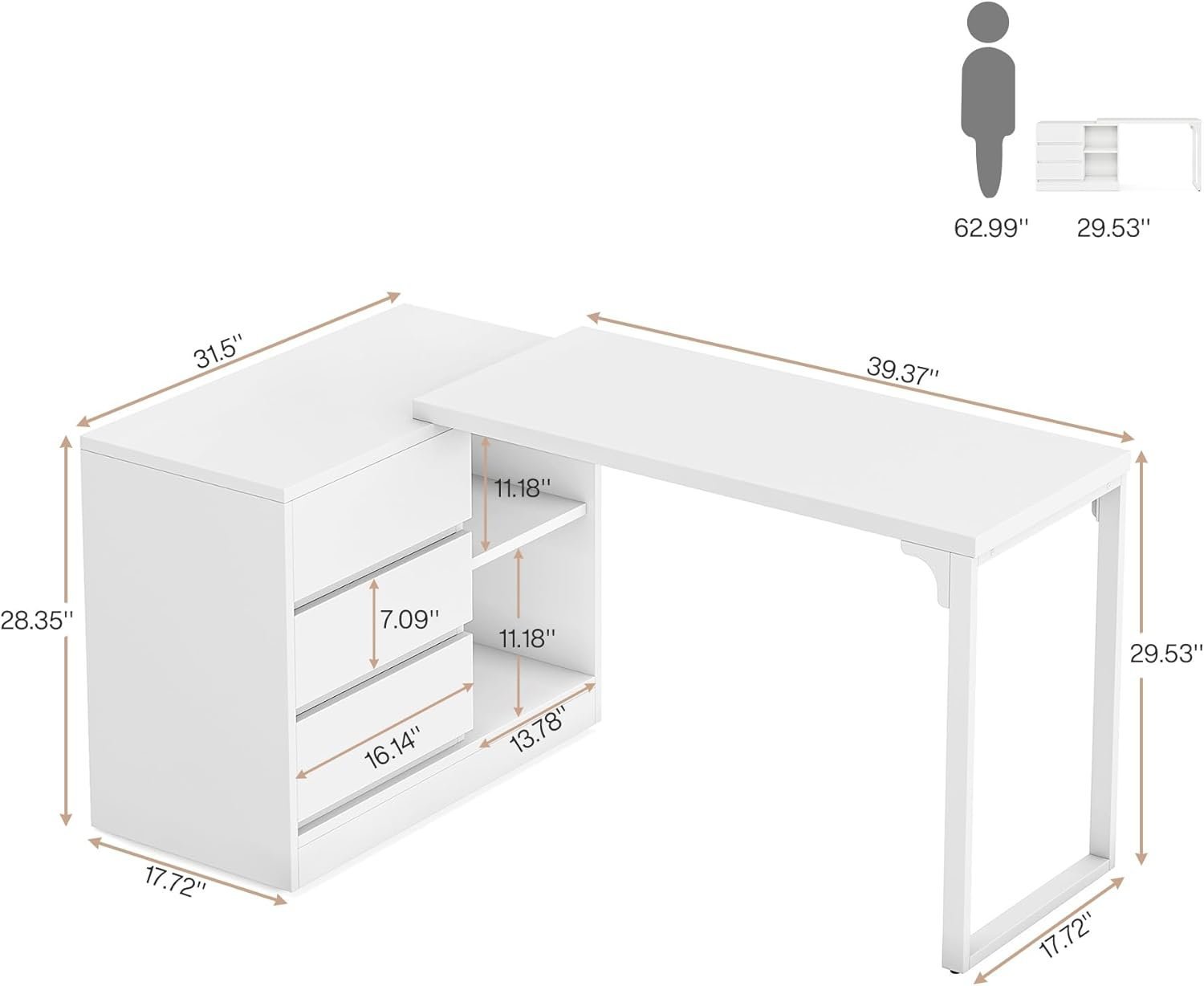 Modern Makeup Vanity, Dressing Table With 3 Drawers & Storage Shelves