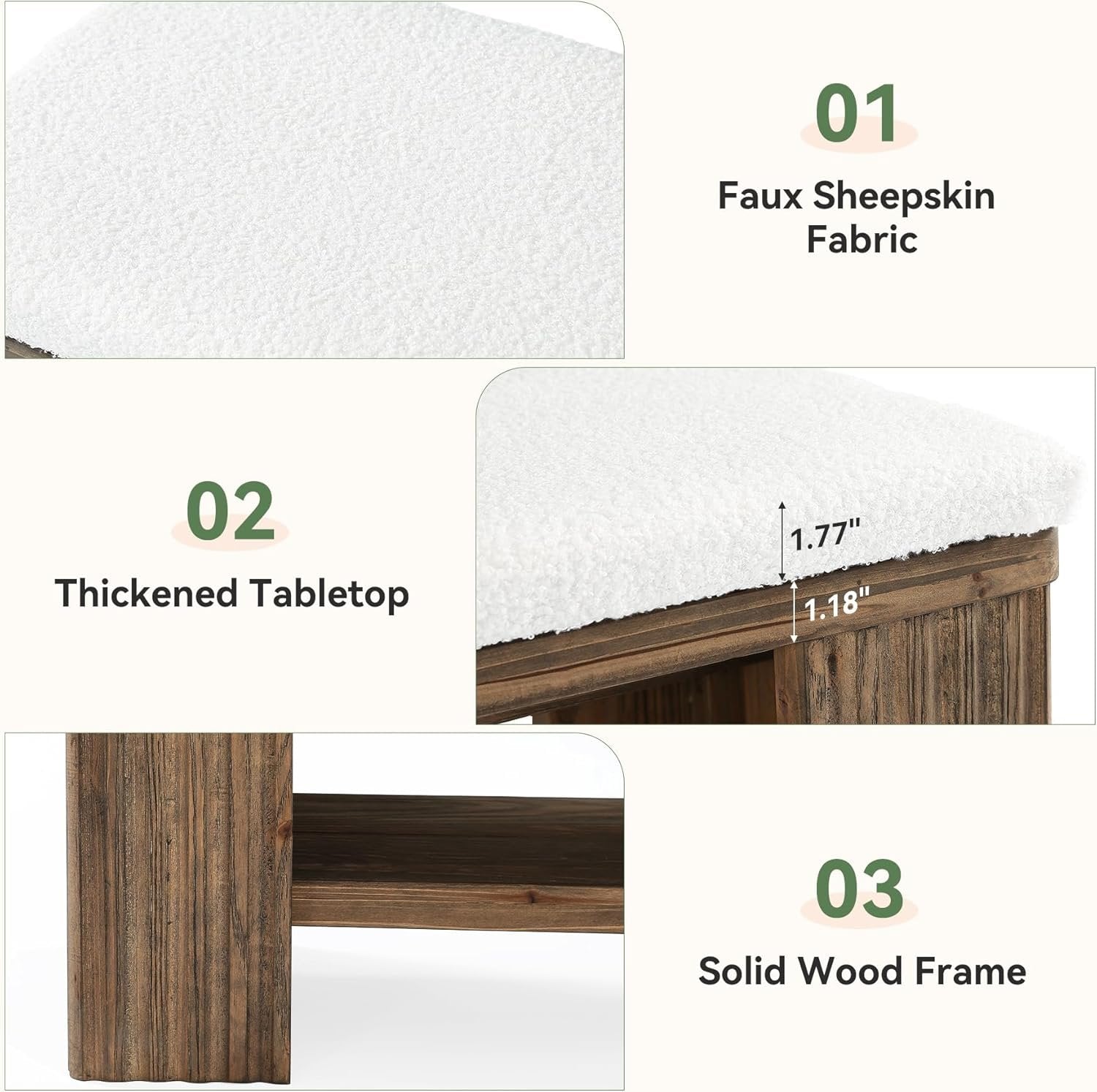 63" Solid Wood Entryway Bench, Modern Upholstered End of Bed Bench