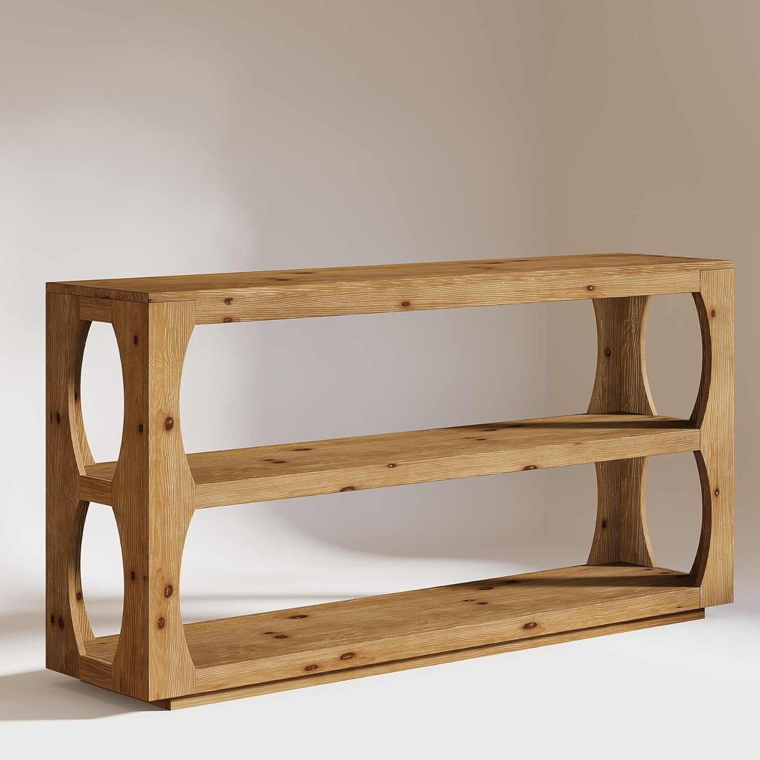 63" Solid Wood Console Table, Farmhouse Narrow Entryway Sofa Table with 3-Tier Storage