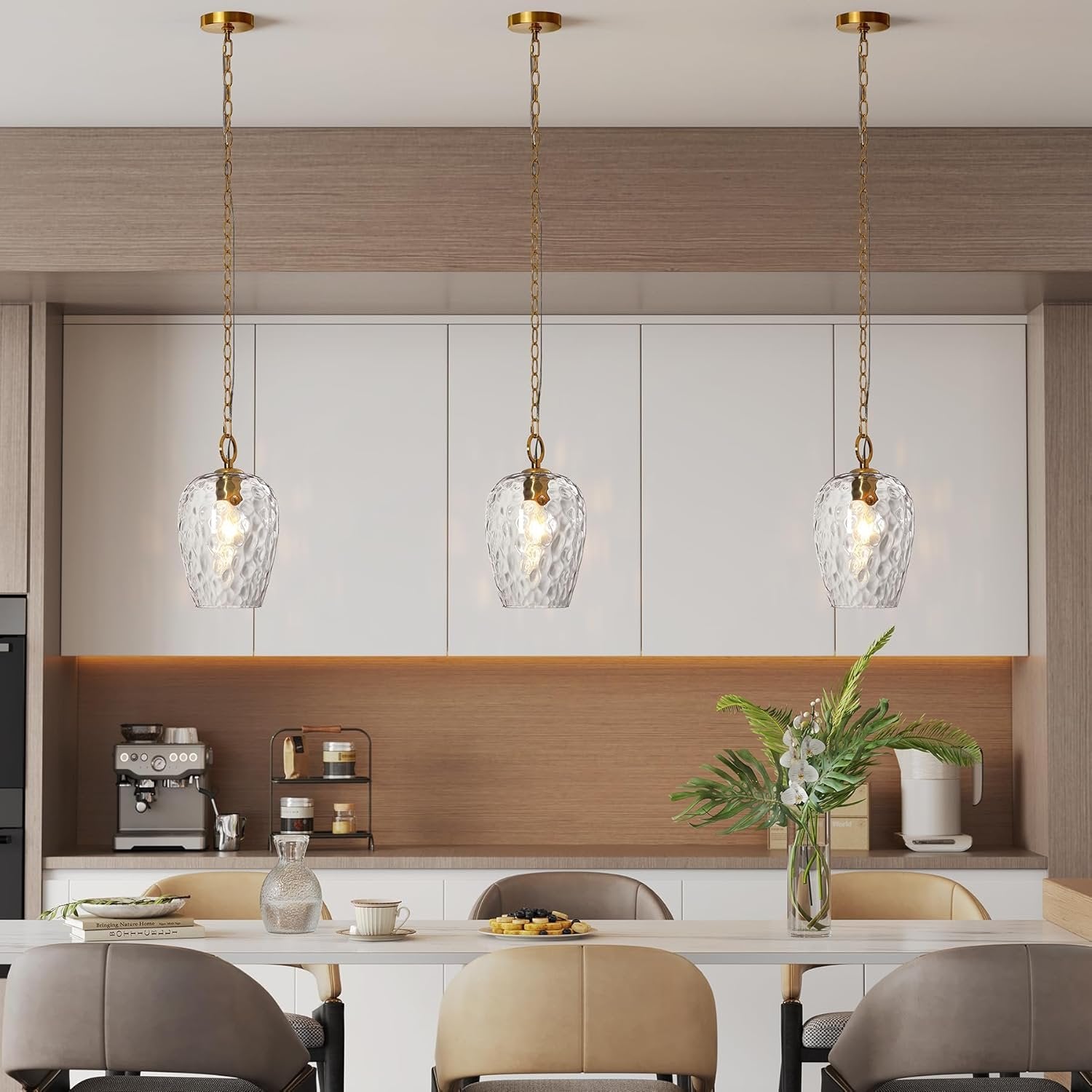 Hammered Glass Pendant Light, Rippled Hanging Light with Adjustable 60-Inch Chain