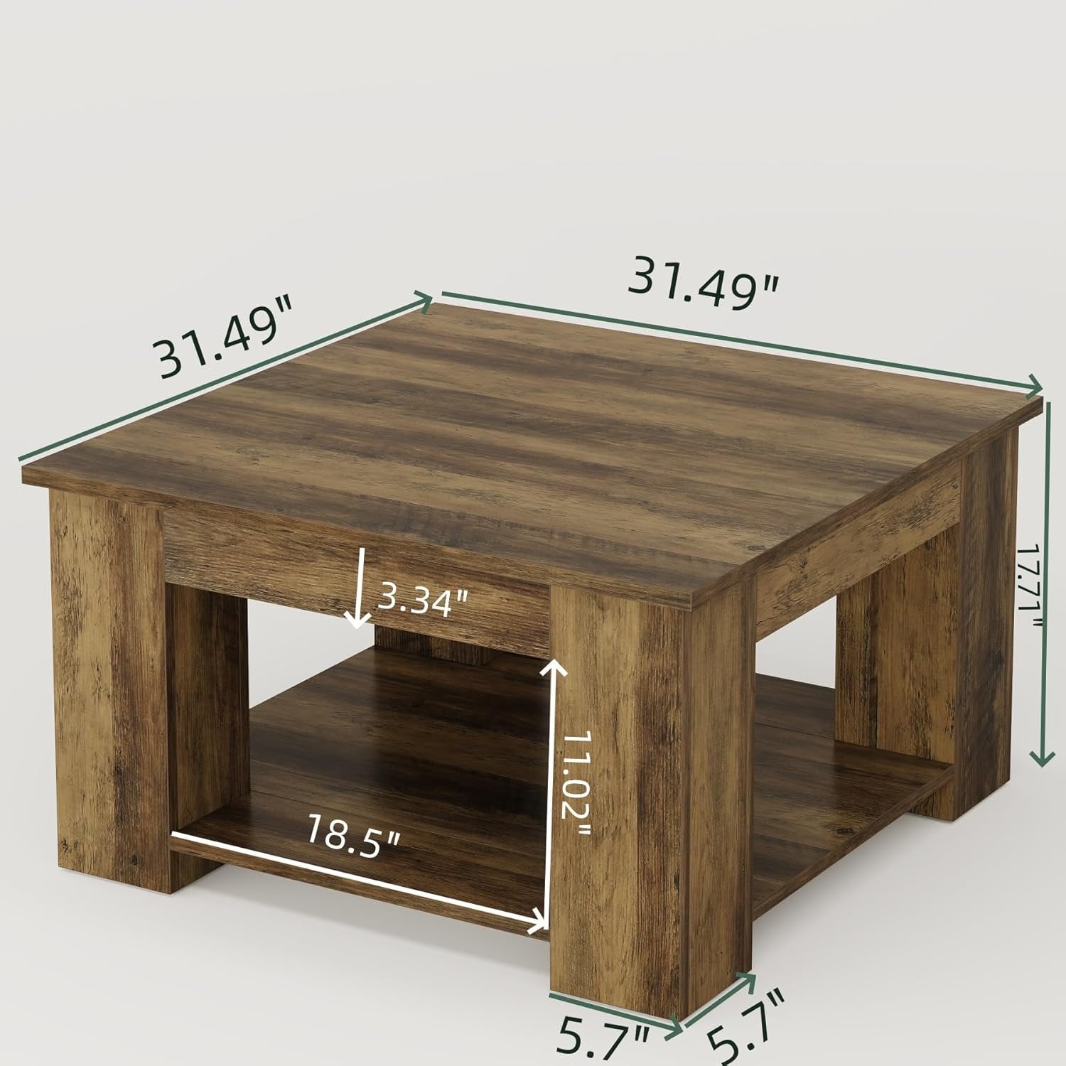 31.5" Square Coffee Table, 2-Tier Center Table Cocktail Tea Furniture for Living Room