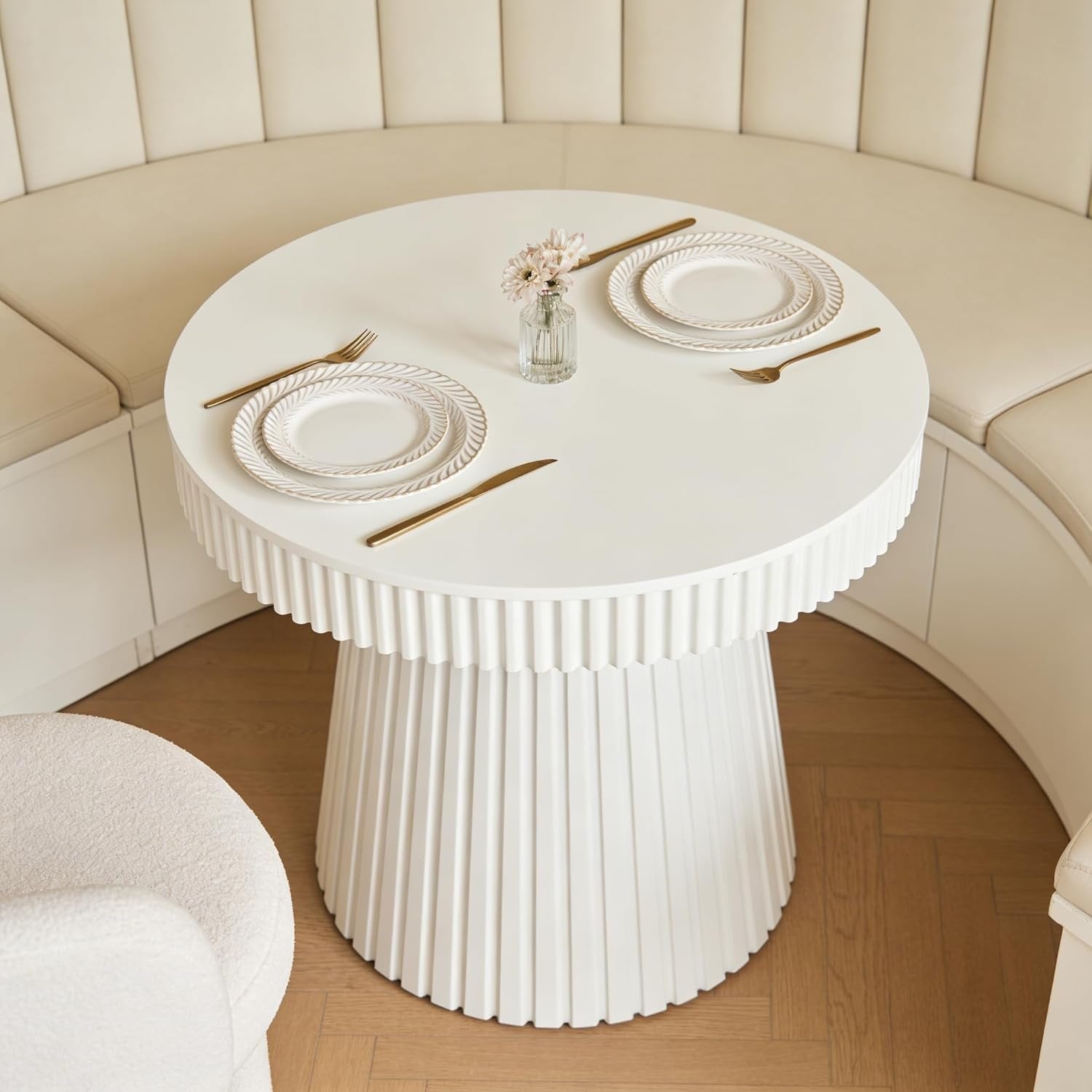 31.5" End Table, Round Bedside Table Nightstand with Fluted Pedestal