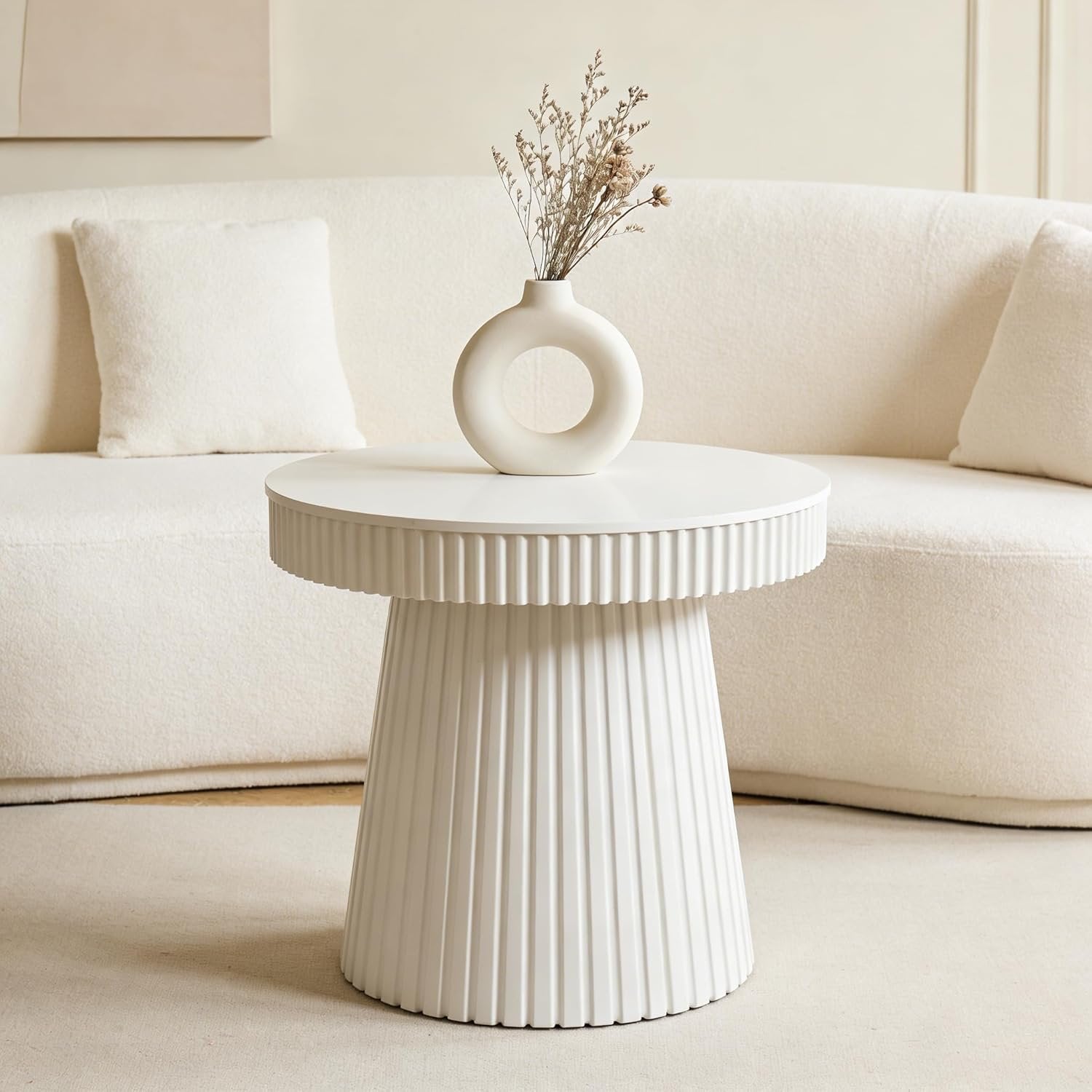 31.5" End Table, Round Bedside Table Nightstand with Fluted Pedestal