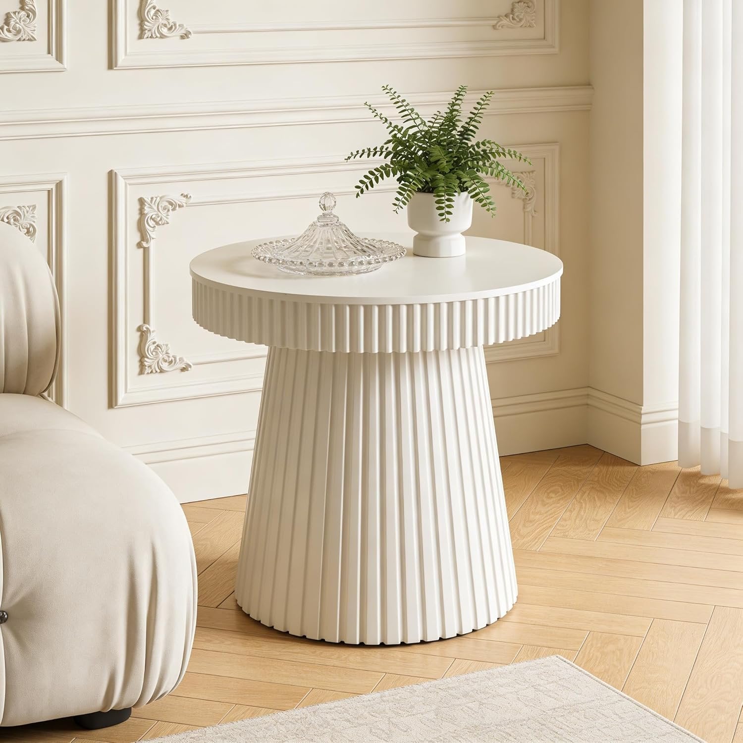 31.5" End Table, Round Bedside Table Nightstand with Fluted Pedestal