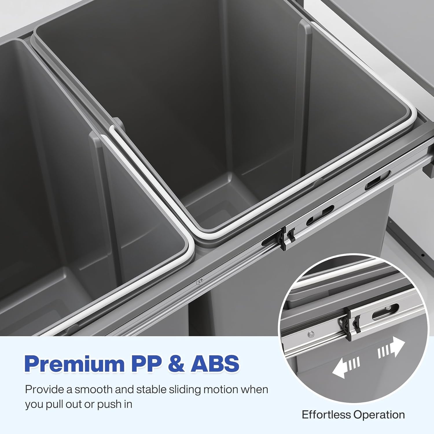 Double Pull Out Trash Can, Garbage for Under Kitchen Cabinets 44 Qt with Soft-Close Slides
