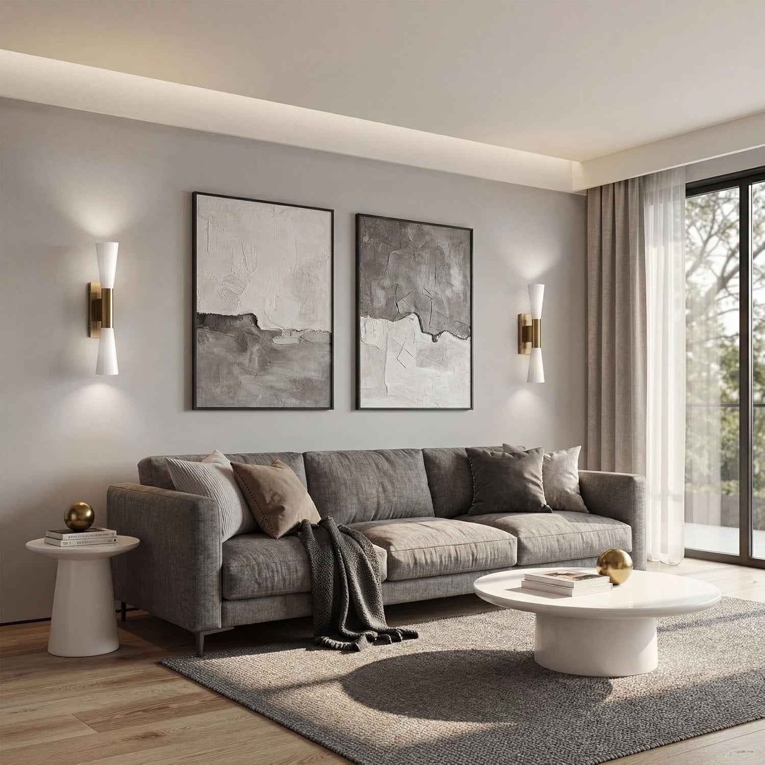 21.7" 2-Light Wall Sconces, Modern Wall Light Fixture with Frosted Glass Shade for Living Room
