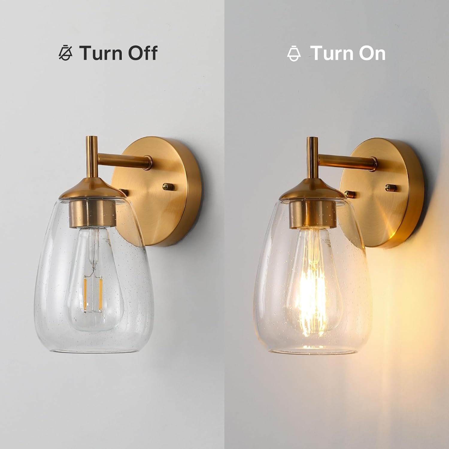 1-Light Bathroom Light Fixtures, Modern Vanity Wall Lights with Clear Glass Shades(Set of 2)