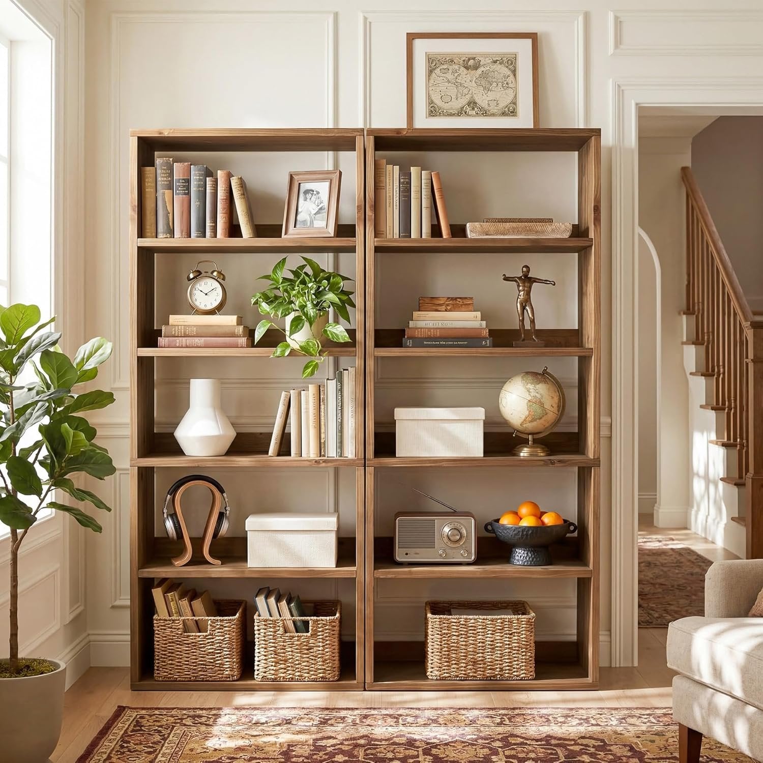 70.8" Tall Bookcase,5-Tier Solid Wood Bookshelf Display Rack for Living Room