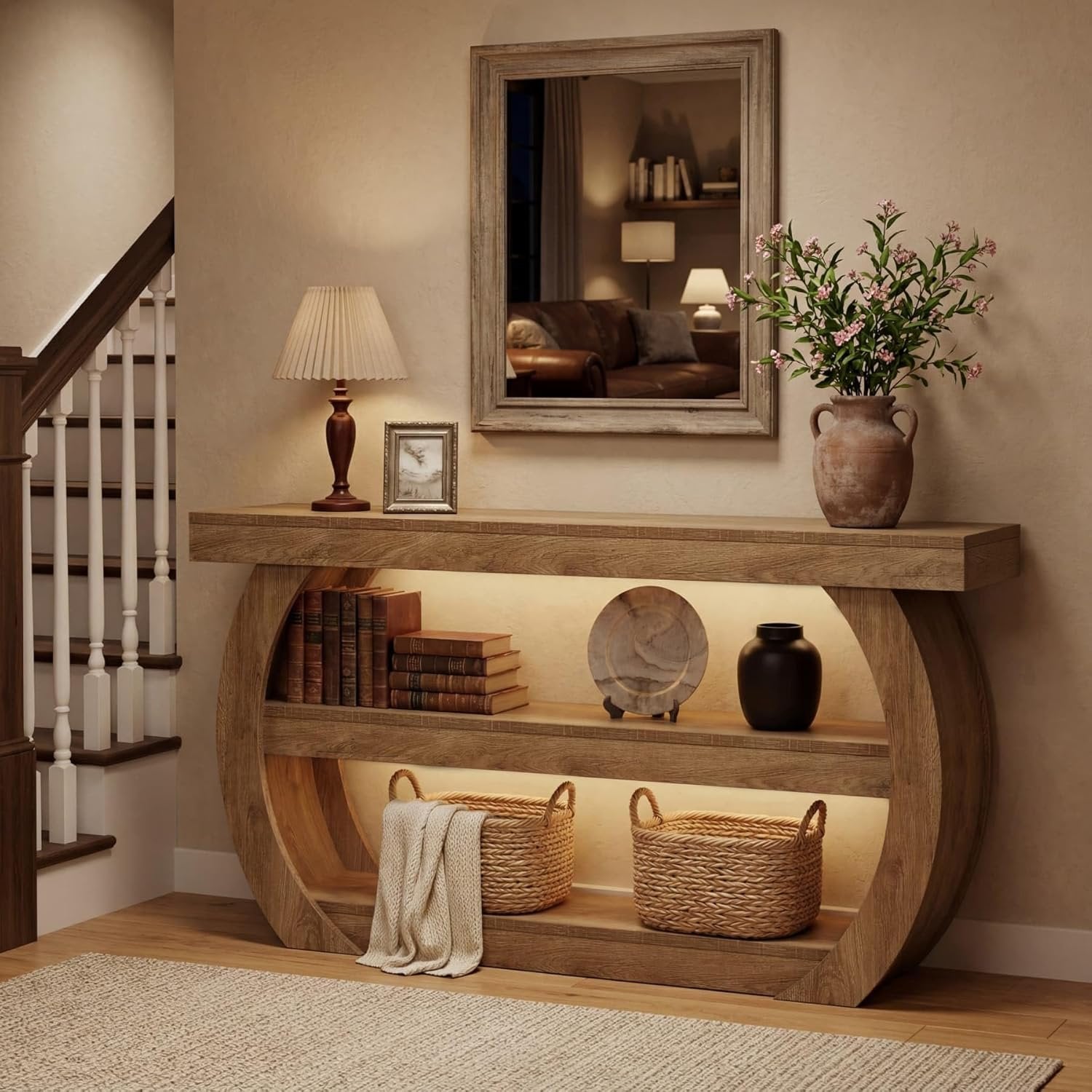 63" Farmhouse Console Table, 3-Tier Wooden Entryway Table Sofa Console