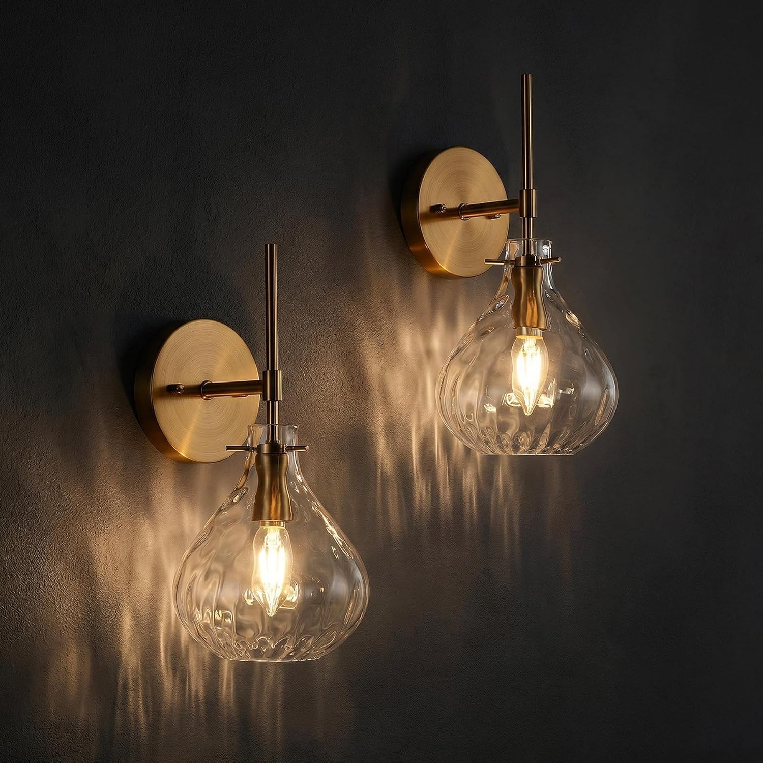 Wall Sconce Set of 2, Bathroom Vanity Wall Lamp with Clear Glass Shade