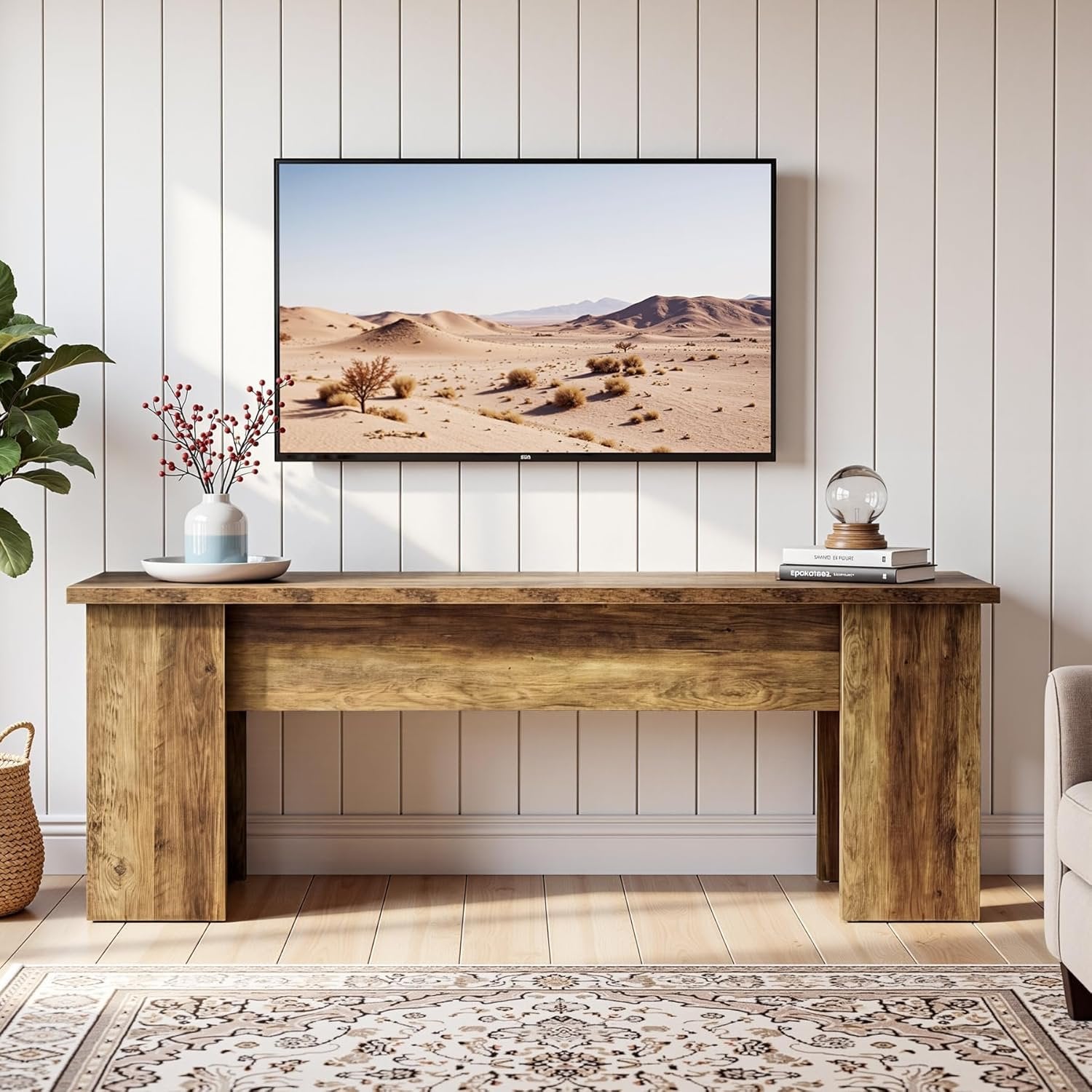 63" Farmhouse TV Stand, Long Media Console Television Stands for 55/60/65/75 Inches TVs